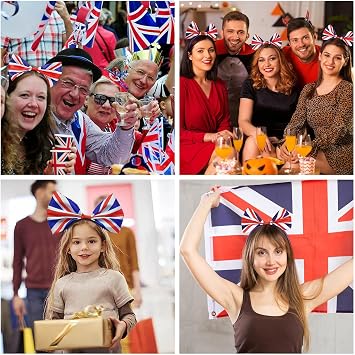 Union Jack Bow Headband, England Flag Bow Headdress Headband, Perfect for the Kings Coronation, British Events and Other Fancy Dress Events, for Women and Girls Celebrating National Event