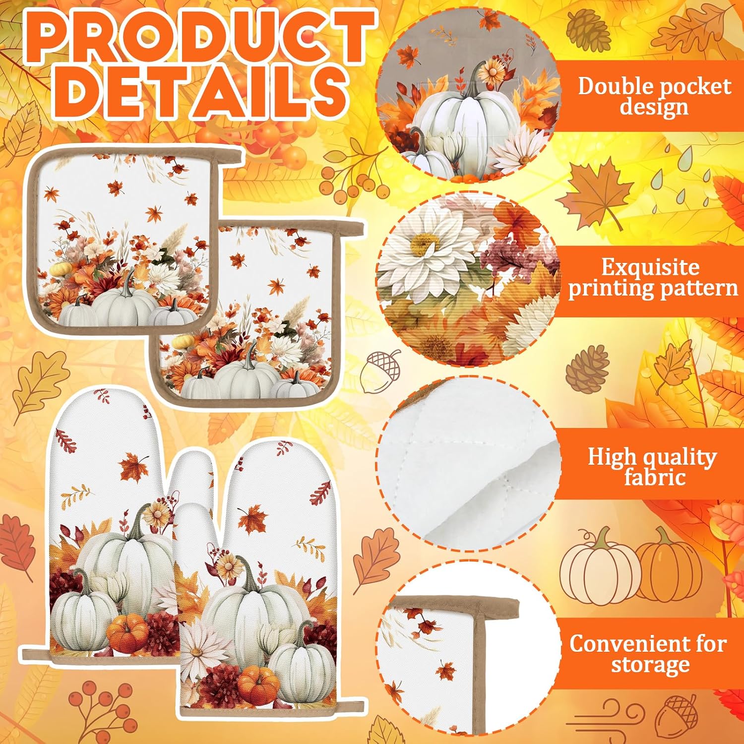 Fourluoo 12 Pcs Fall Kitchen Decor Set White Pumpkin Apron Rugs