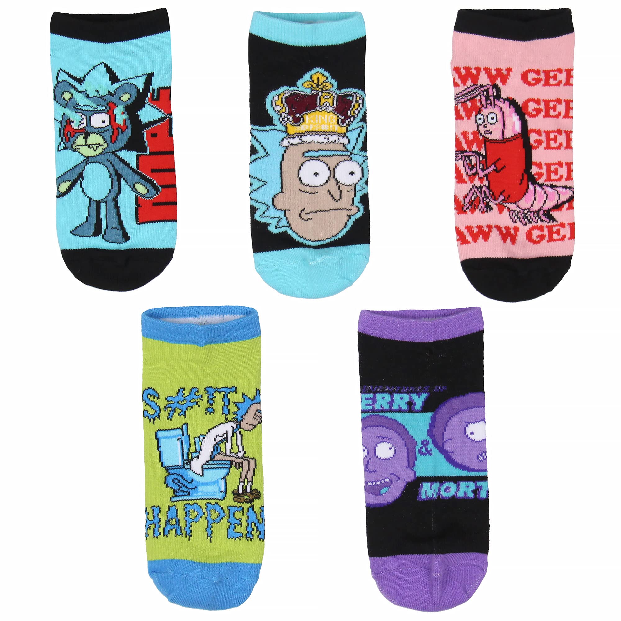 Rick and Morty Calcetines tobilleros para hombre, mezcla y combinación, paquete de 5 pares, Varios colores, 5-10