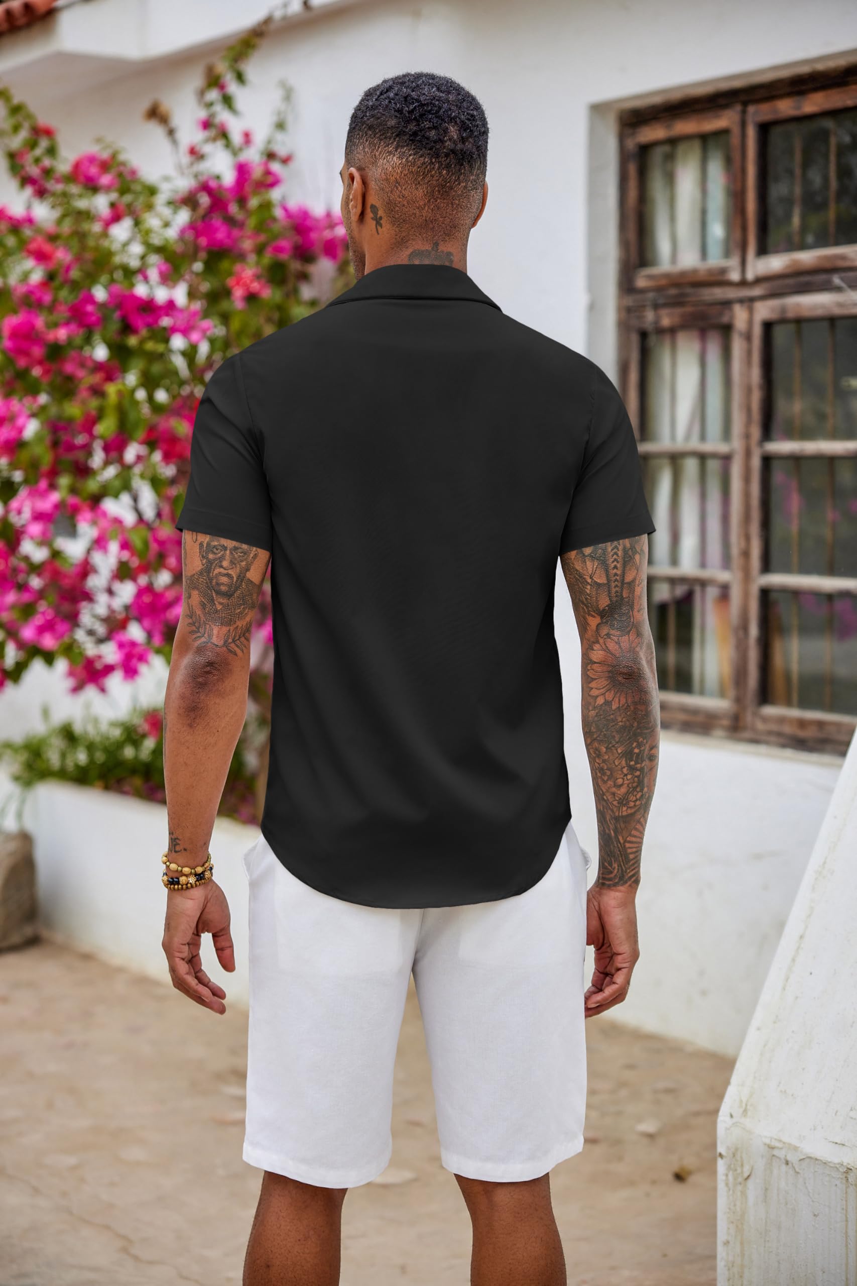 COOFANDY Męska koszula z krótkim rękawem, elastyczna, krój slim fit, koszula rekreacyjna, nie wymaga prasowania, koszula biznesowa, letnia koszula męska z krótkim rękawem, jednokolorowa, basic shirt