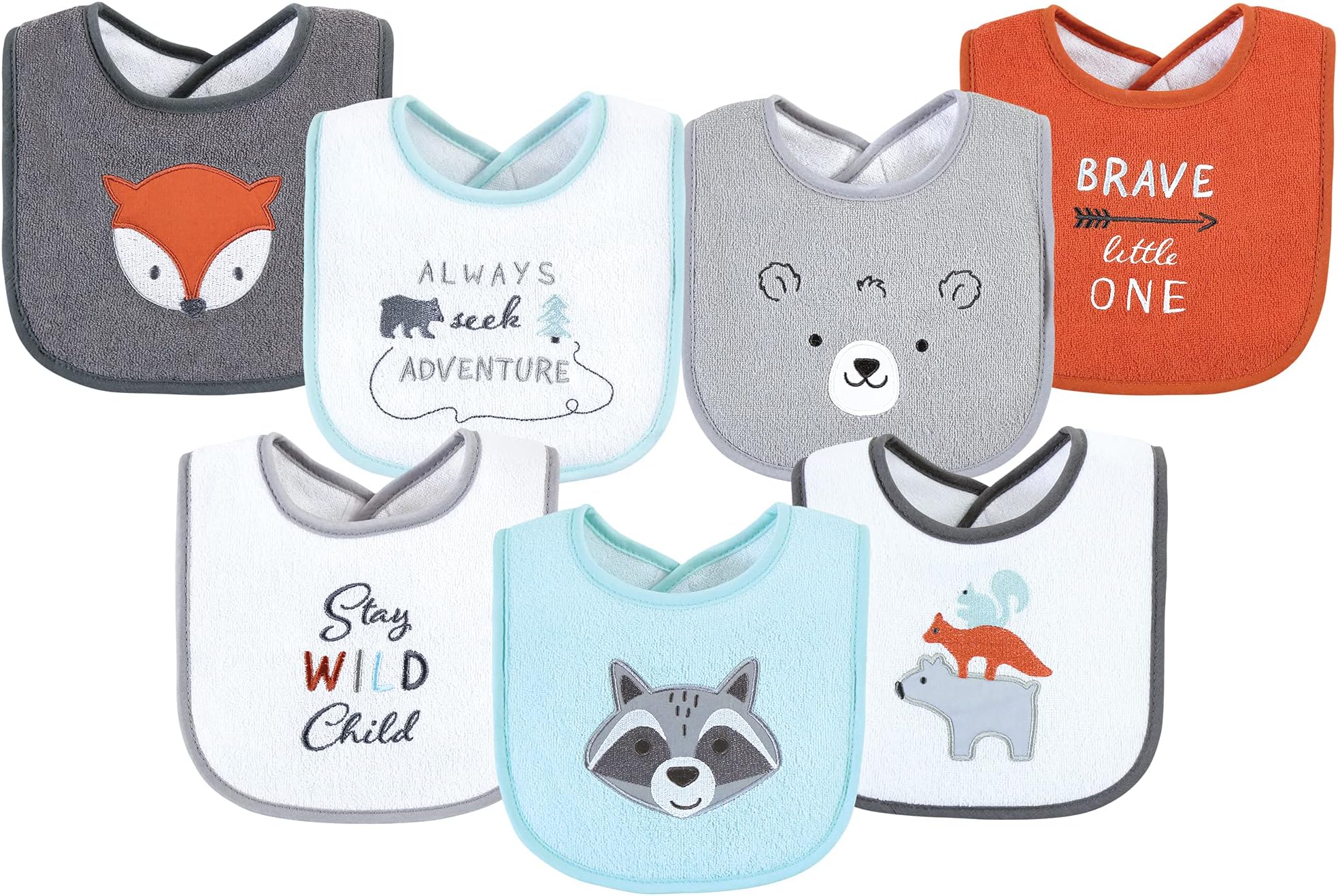 Hudson Baby Unisex Baby Cotton Terry Drooler Bibs with Fiber Filling, Boy Gray Woodland, One Size