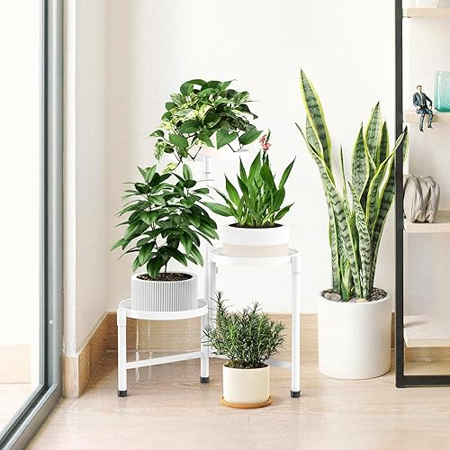 Miniatura 8 de Soporte de metal para plantas de 3 niveles para interiores y exteriores, estante esquinero para plantas con bandeja de 10 pulgadas de ancho, soporte