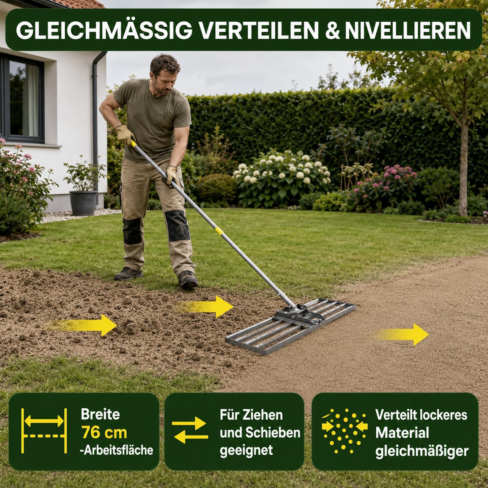 Rasenrakel 213 cm, 76 x 25 cm Rasen-Nivelliergerät aus Edelstahl