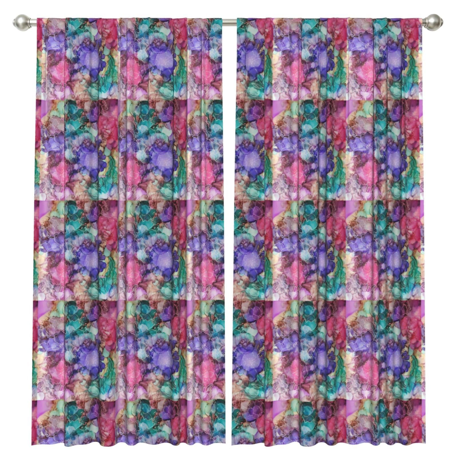 InOmak Tie Dye Flowers, 2 Panels Window Curtains 52 x 84 Inch Blackout Curtains for Living Room Bedroom