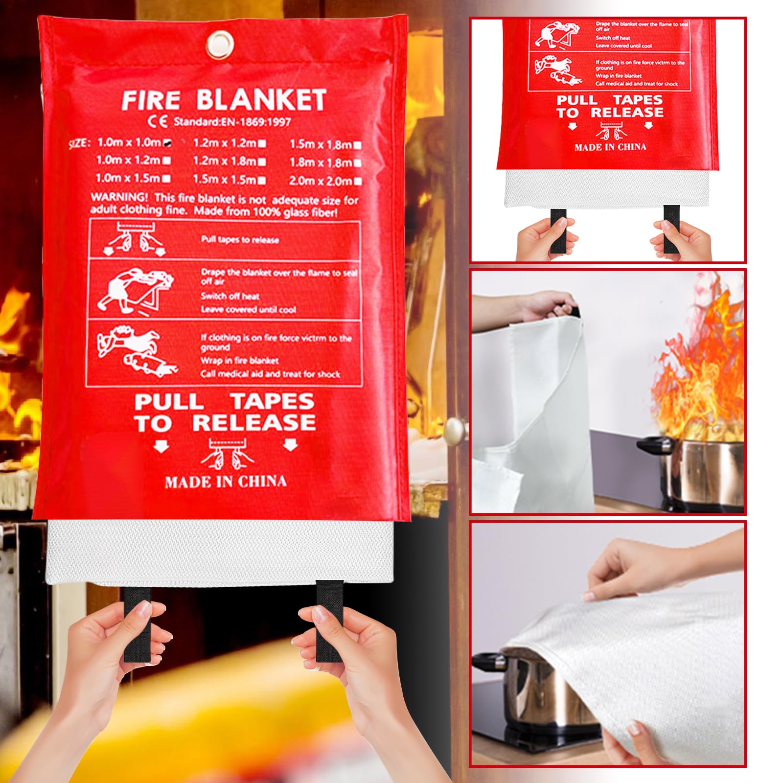 Mantas Ignífugas, 2 M X 2 M Manta Ignífuga, Manta Ignífuga Para Cocina, Manta Ignífuga De Fibra De Vidrio Para Incendios De Grasa, Incendios De Grasa, Cocina, Coche, Caravana, Etc