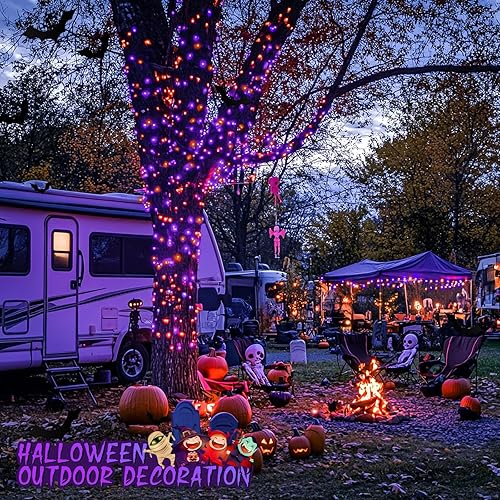 Miniatura 4 de JMEXSUSS 200 luces LED de Halloween para el aire libre, 66 pies, luces moradas y naranjas para decoraciones de Halloween, para interiores,