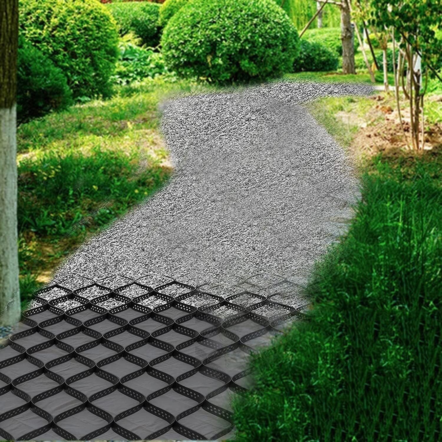 2" Geocell Geogrid 3ft/ 5ft/ 10ft/ 15ft/ 20ft/25ft/ 30ft Honeycomb Permeable Paving Cell Grid 180 Square ft HDPE Material Permeable Paver Ground Stabilization Grid for Pathways(1m x4m (3.3X13f