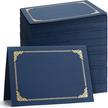Fainne 120 Pack Certificate Holders Bulk, Diploma Covers Gold Foil Border, Document Covers for Letter Size 8.5x11 Award Certificates, Cardstock, Document Papers, Paper Card Stock Navy Blue