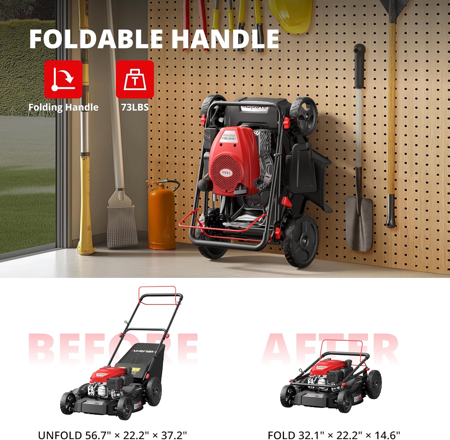 Foldable handle for compact storage