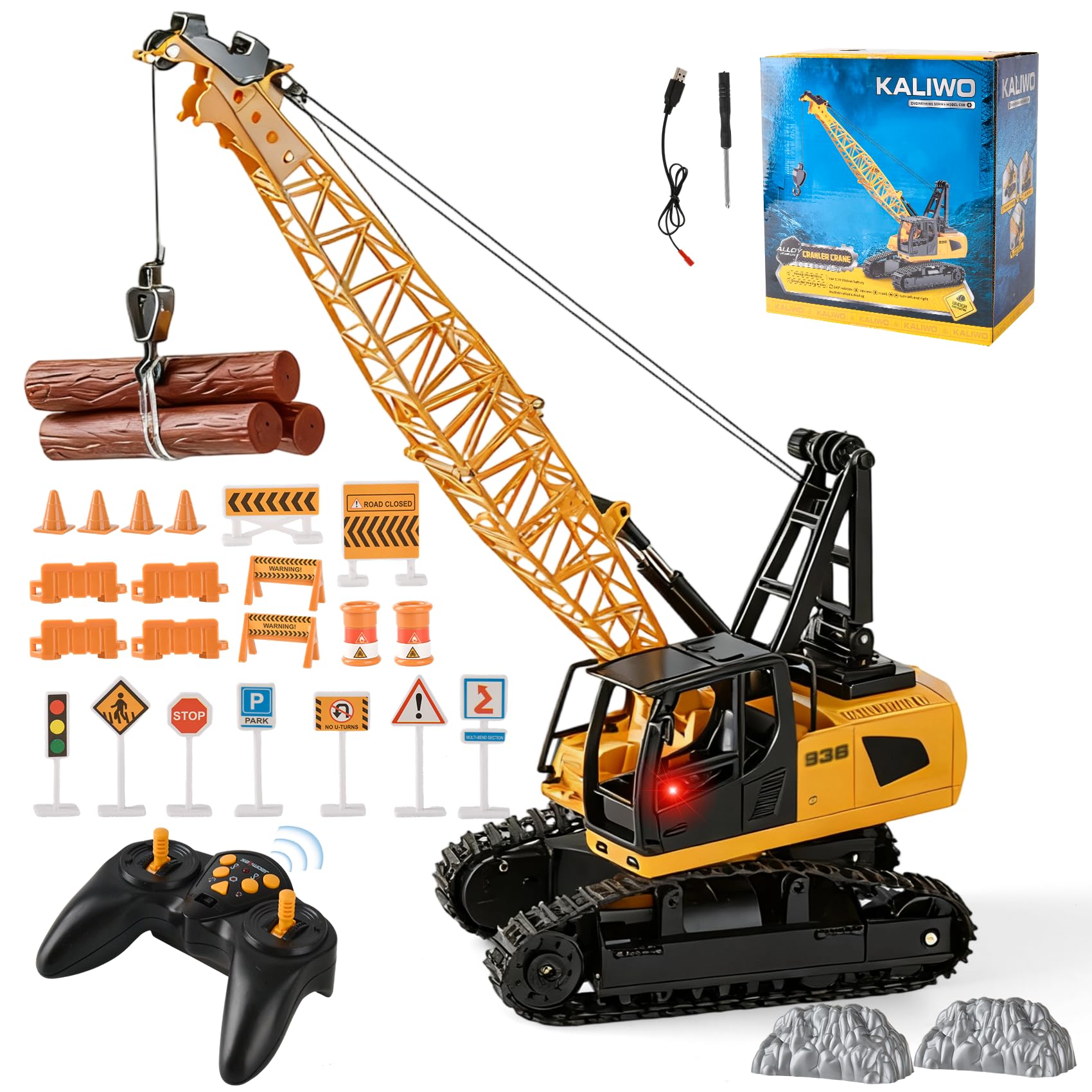 Gruas de Juguete, 2,4G Grua Teledirigida Luces y Sonidos, Camión de Construcción, Camión Grúa Juguete, Grúa Carro de Construcción, Regalo de Cumpleaños para Niños Niñas de 3 a 10 Años