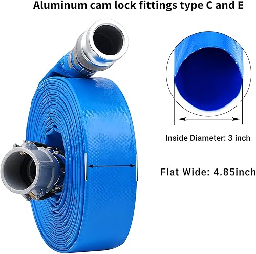 Miniatura 10 de Manguera de descarga de bomba plana de PVC de 2 pulgadas x 100 pies con accesorios de aluminio Camlock C y E, accesorio de bloqueo de leva tipo F