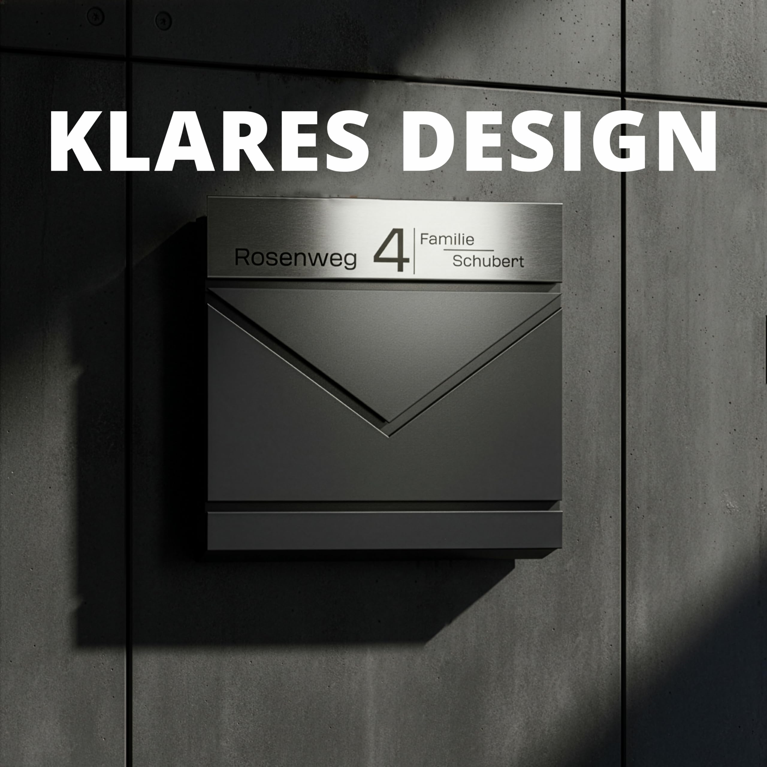Grafner Premium Briefkasten personalisiert, RAL7016 mit Zeitungsfach und 2 Schlüssel, moderner Postkasten mit Name Straße Hausnummer, anthrazitgrau Wandbriefkasten graviert, mit Montagematerial