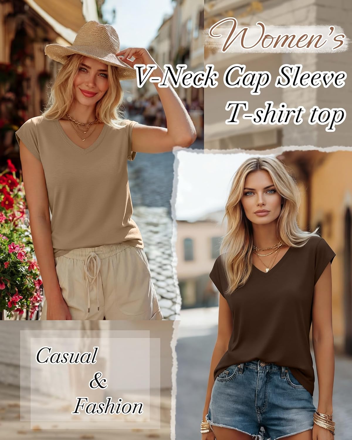 4 Pack Women's V Neck T Shirts Cap Sleeve Tops Trendy Short Sleeve Basic Tees Summer Casual Fashion Clothes - Image 3