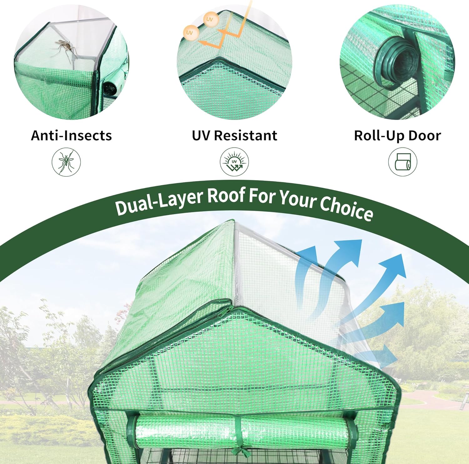 PROWORX 4 Tier Mini Greenhouse for Outdoor Indoor, Double-Layer Roof, Heavy Duty Small Greenhouses with PE Cover, Portable Green Houses for Outside Winter Plant Protection, 64'' H x 27'' L x 20'' W