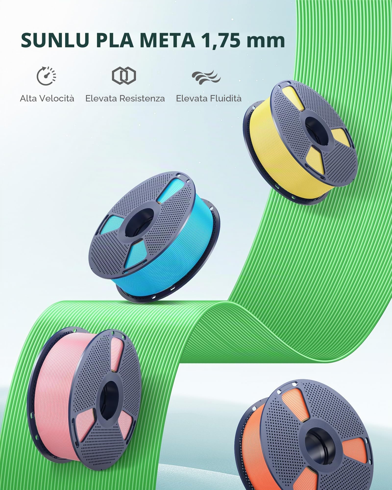SUNLU 4 kg Macaron PLA Meta Filament Filamento, PLA stampante 3D filamento 1,75 mm ± 0,02 mm, più resistente Filamento 3D ordinatamente avvolto, totale 4 kg, 1 kg per bobina, arancione soleggiato+