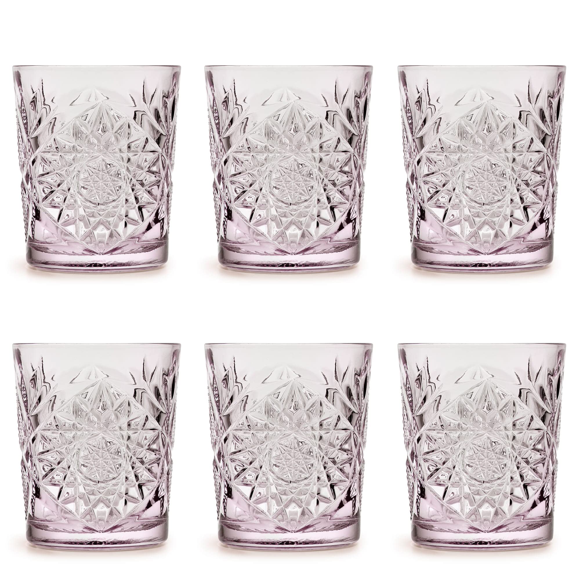 LibbeyDrinking Glass Hobstar Charm Lavender - 355 ml / 35.5 cl - 6 Pieces - Vintage Design - Dishwasher Safe