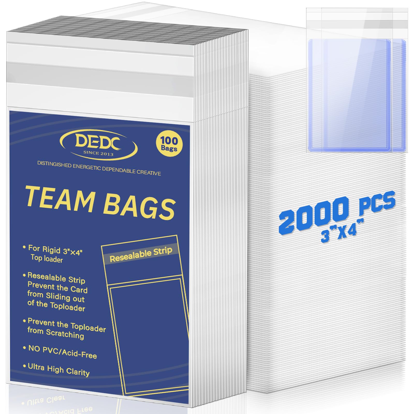 DEDC 2000 Pcs Card Sleeves Team Bags for Trading Cards，Team Bag Fit 3x4 Top Loaders for Trading Card Shipping Sports Graded Card Sleeves Protector