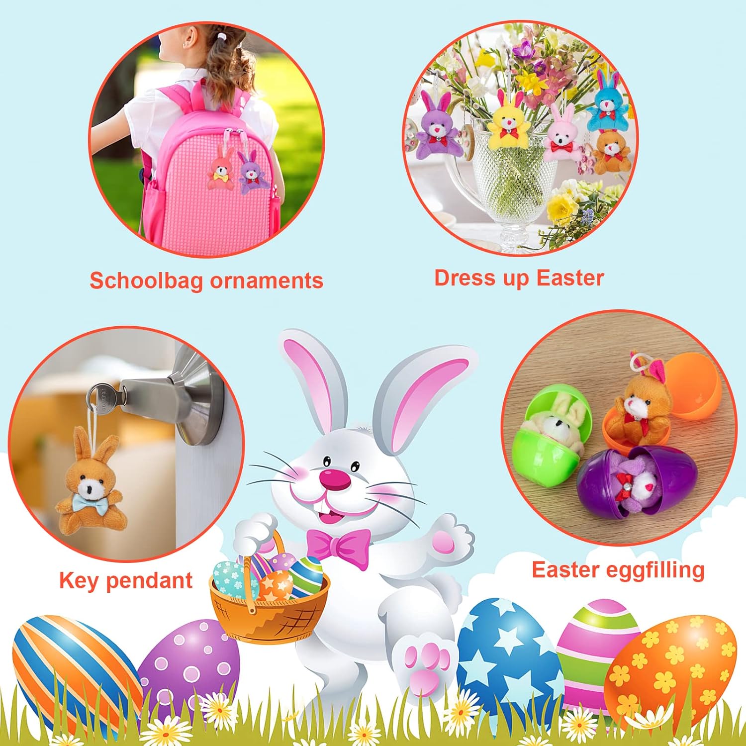 24 Pcs Filled Easter Eggs with Plush Bunny,Colorful Easter Eggs Prefilled with Plush Bunnies,Plush Animals Stuffed Toy for Kids Toddlers Easter Egg Hunt,Easter Basket Stuffers and Easter Party Favors