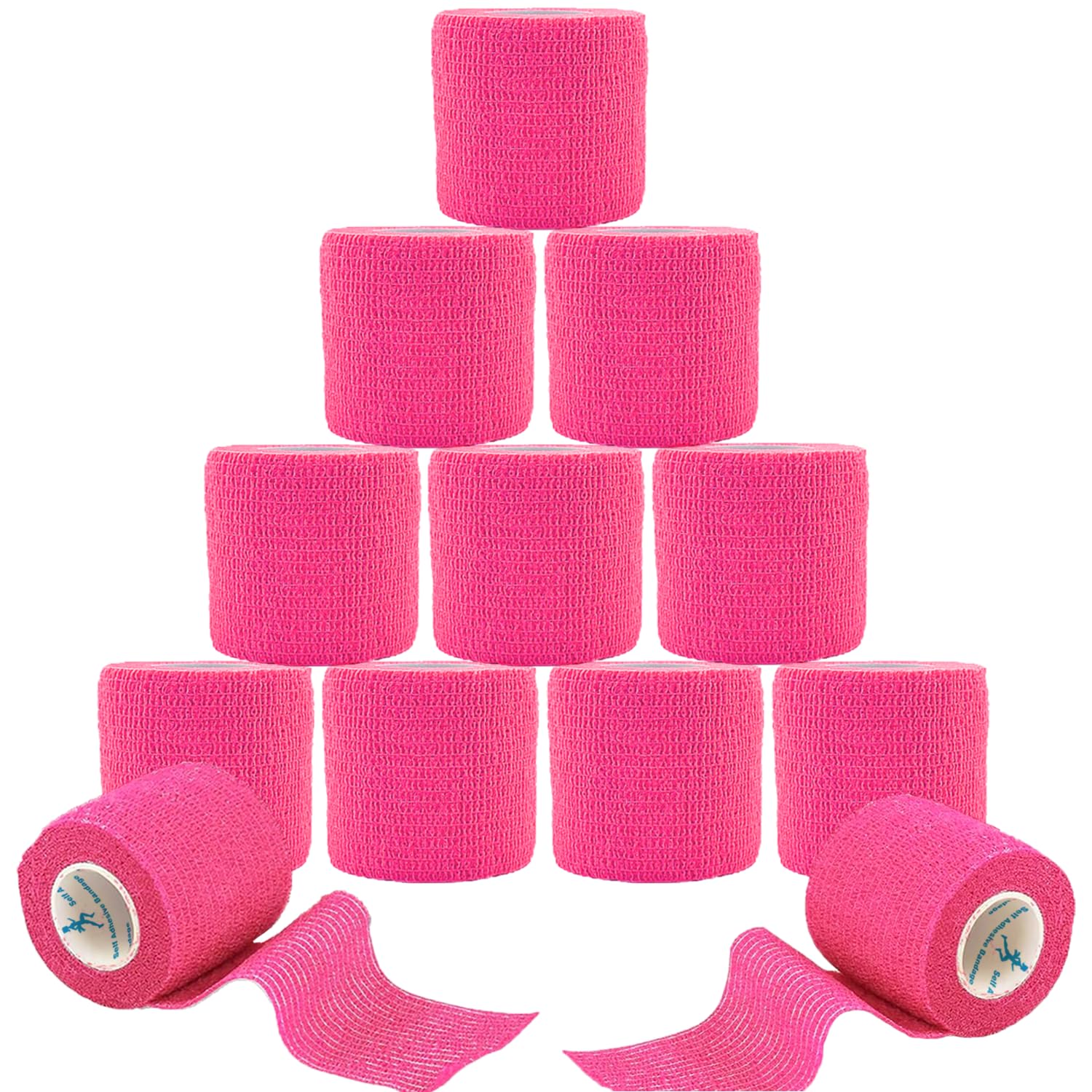 ANAMPION Selbsthaftende Bandage 12Rollen, 5cm x 4.5m Non-Woven Haftbandage Selbstklebend für Mensch und Tier, Flexibel Selbstklebender Verband für Sprunggelenke Schwellung, Sport(Hellrosa)