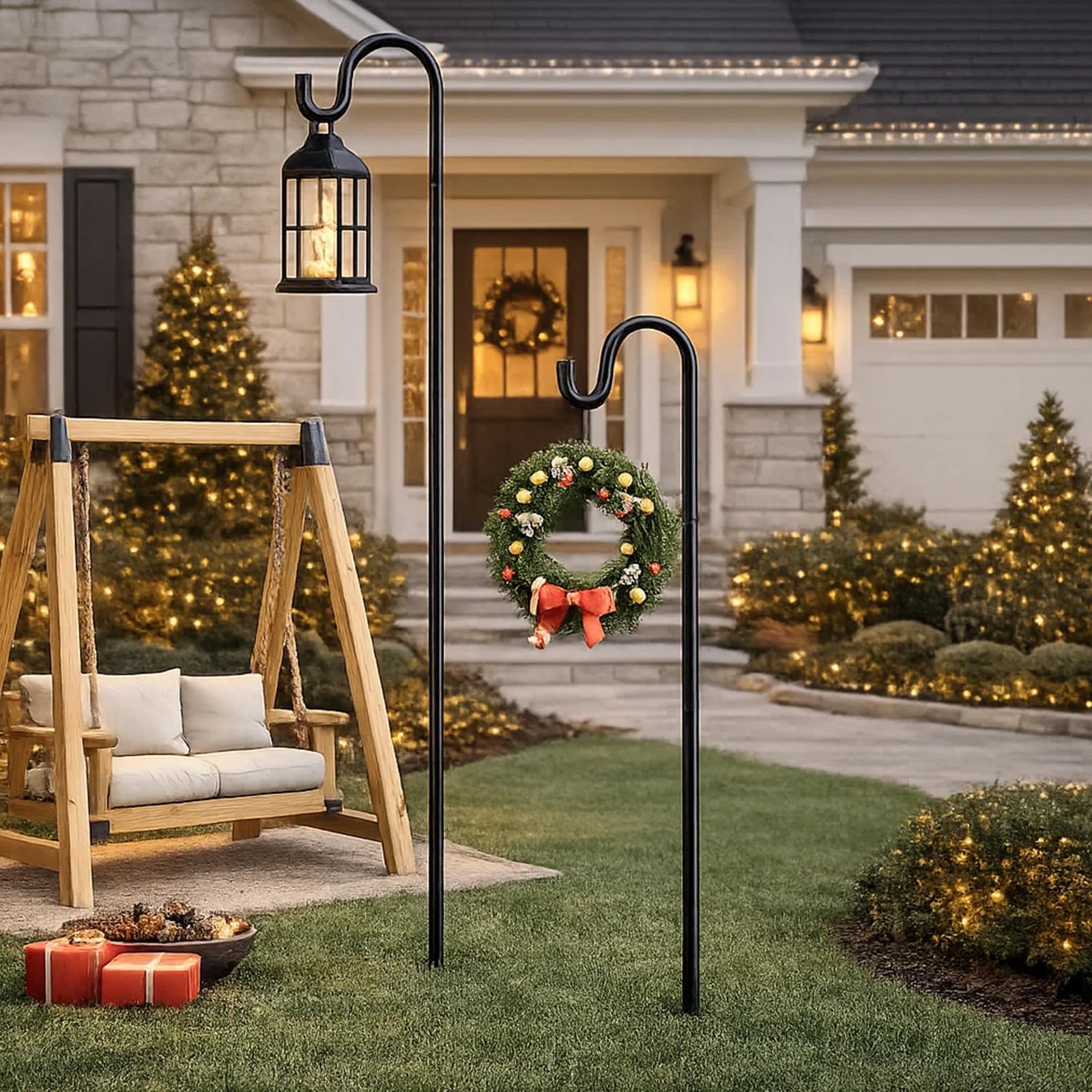 EVERGOODS Bird Feeder Pole 7.6 FT Tall Stake with 4 Height Settings 233cm Shepherds Hooks Heavy Duty 5 Prongs Base Heavy-Duty Steel Shepherds Hook for Hanging Feeders, Squirrel Baffle, Bird Bath-Black — view 5