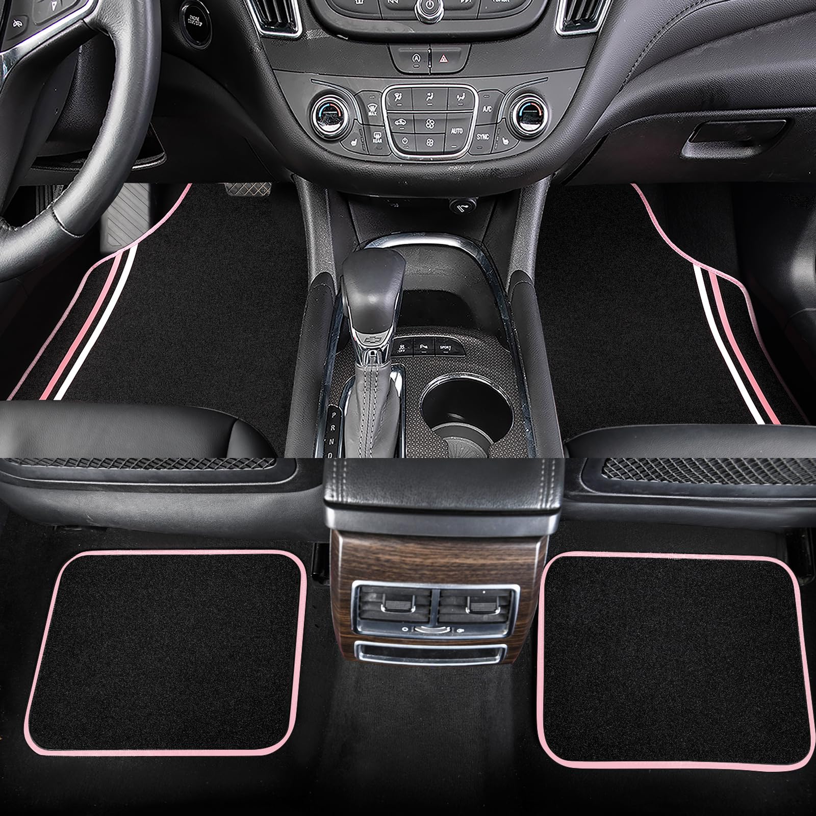 August Auto Universal Fit Pink and White Trim Design Carpet Car Floor Mats Fit for Sedan SUVs Truck — view 3