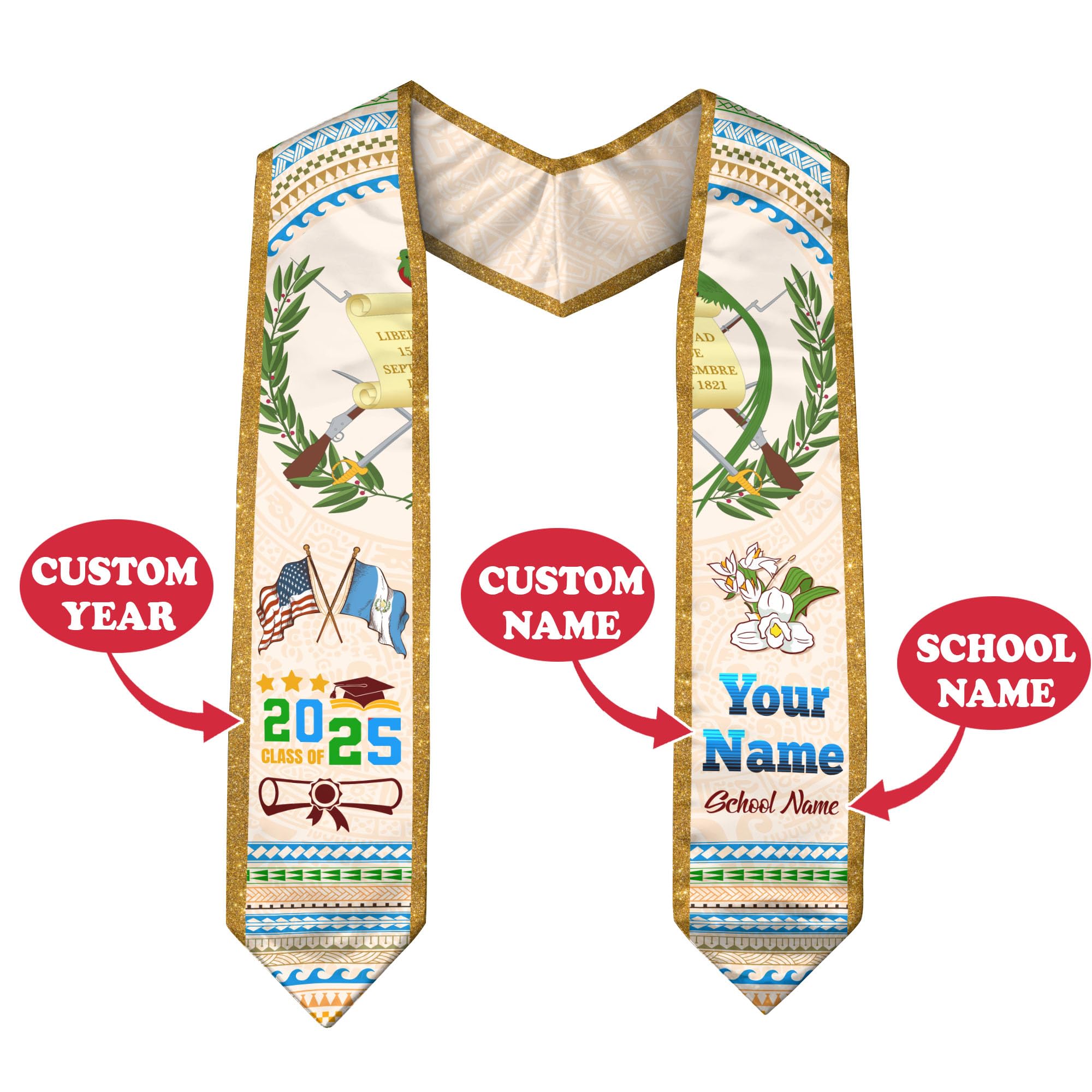 LAVAPE Guatemala Graduation Stole, Personalized Guatemalan American Flag Graduation Sash, Guatemalan Graduation Sash 2025 3