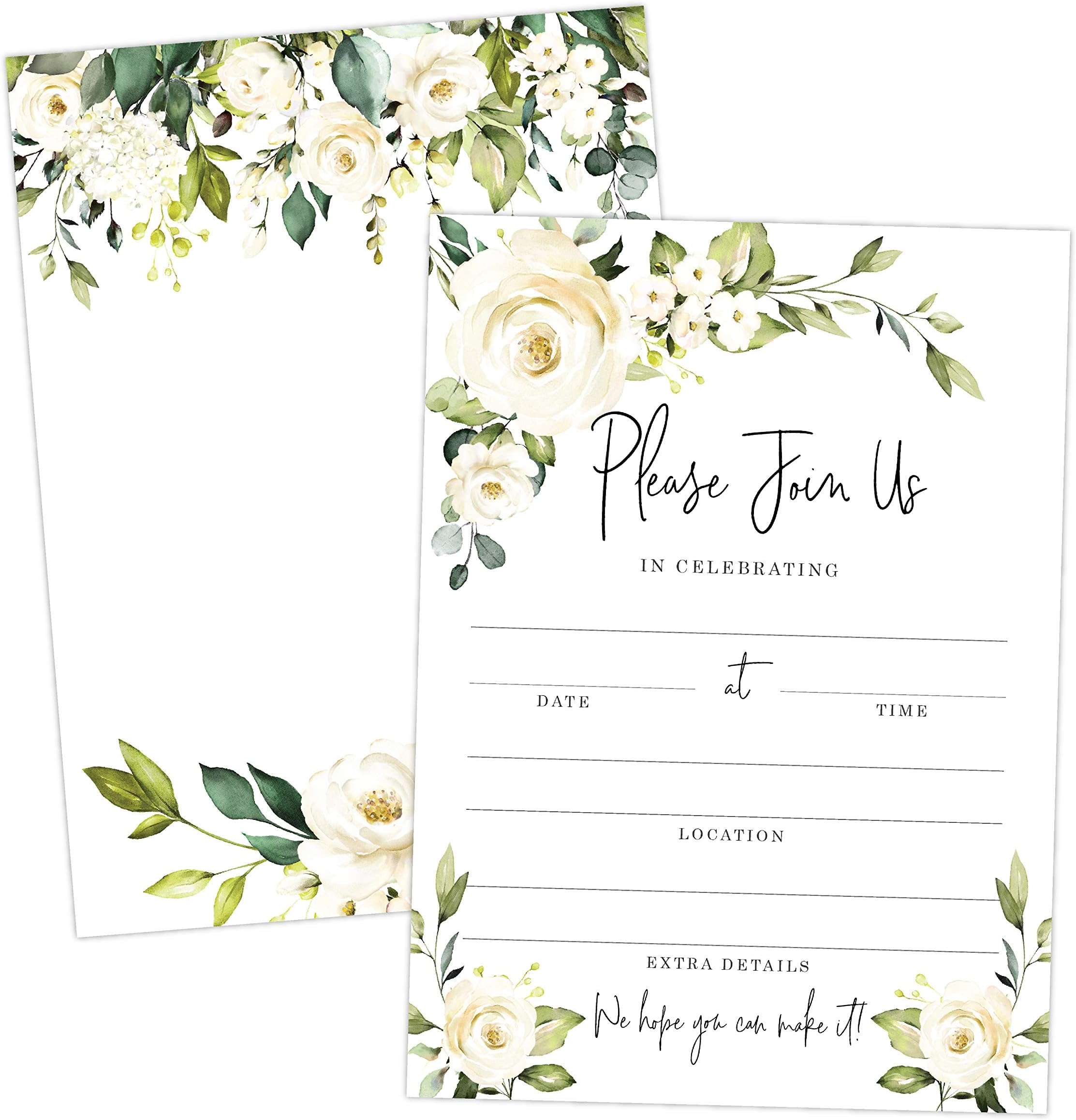 Your Main Event Prints White Rose Invitations for All Occasions, Elegant Invites Perfect for Weddings, Bridal Showers, Birthday, Engagement, Bachelorette Party, Reception, Anniversaries