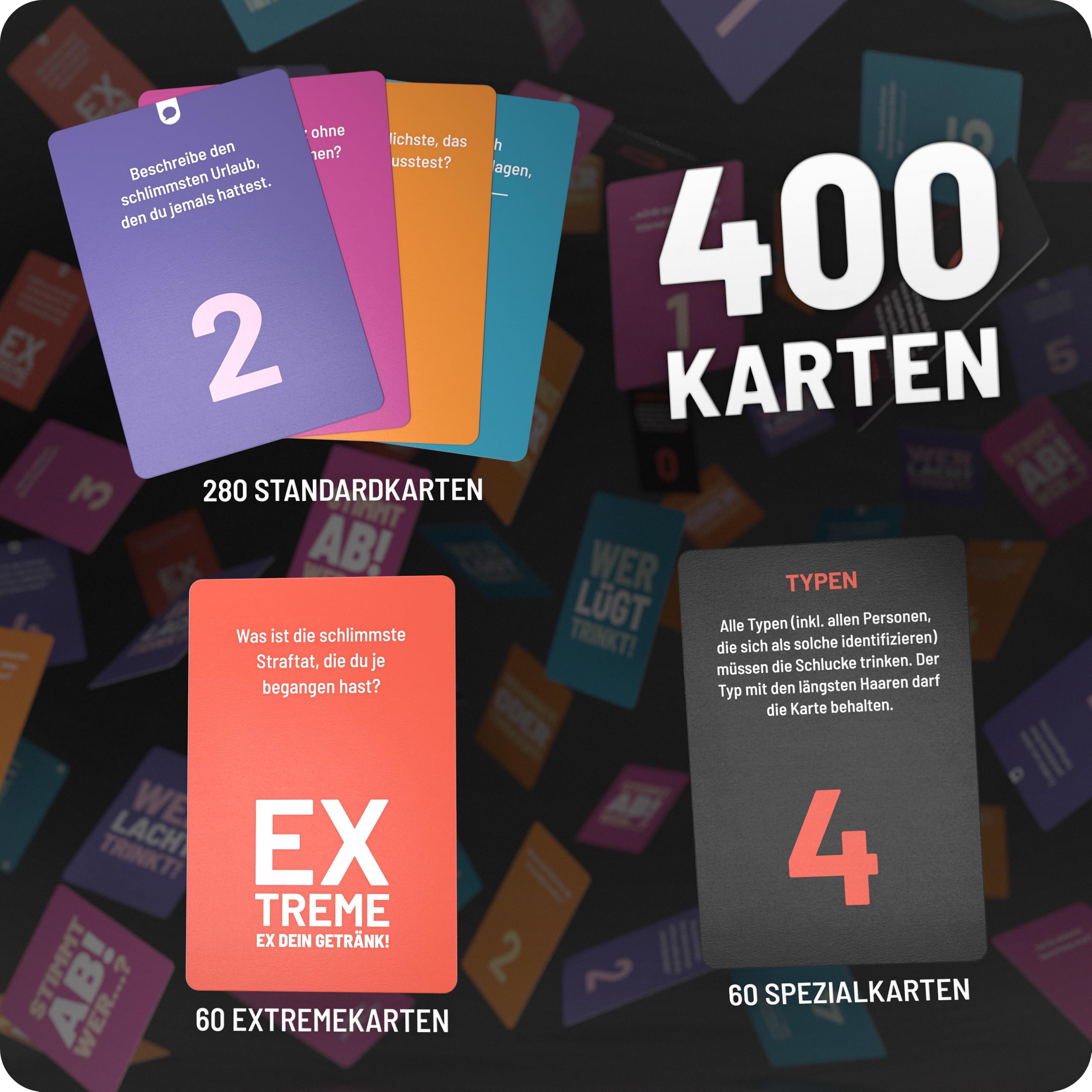 Absturz - Das ultimative Trinkspiel - mit 400 Karten - Saufspiel - Kartenspiel - Partyspiele für Erwachsene - Trinkspiele Partyspiele ab 18 - Ideal für Jede Feier JGA, Party - deutsche Version