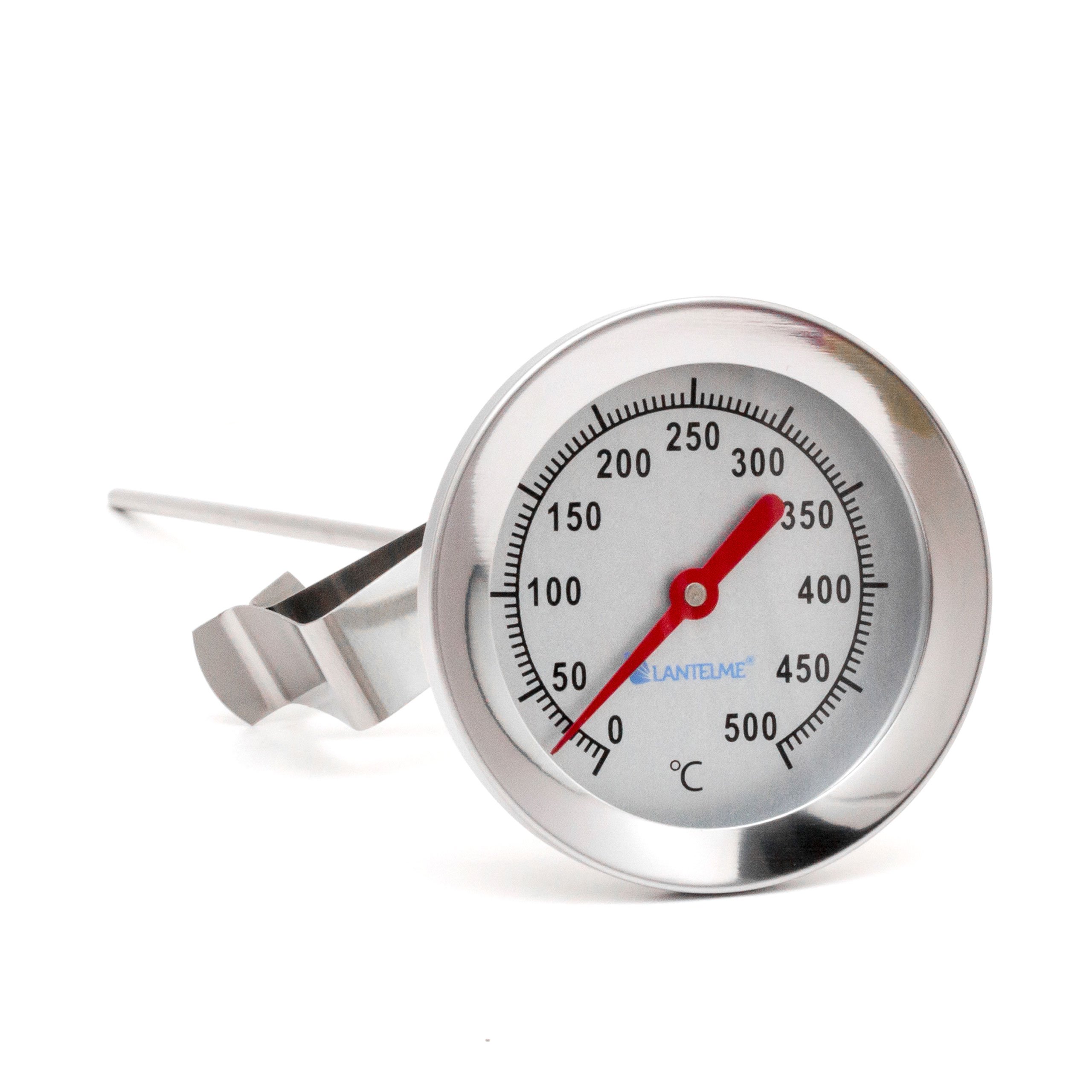 Lantelme Termómetro de acero inoxidable de 500 °C, sonda de 15 cm, con cono de latón para fijación a la parrilla, carrito, horno, barbacoa 7819