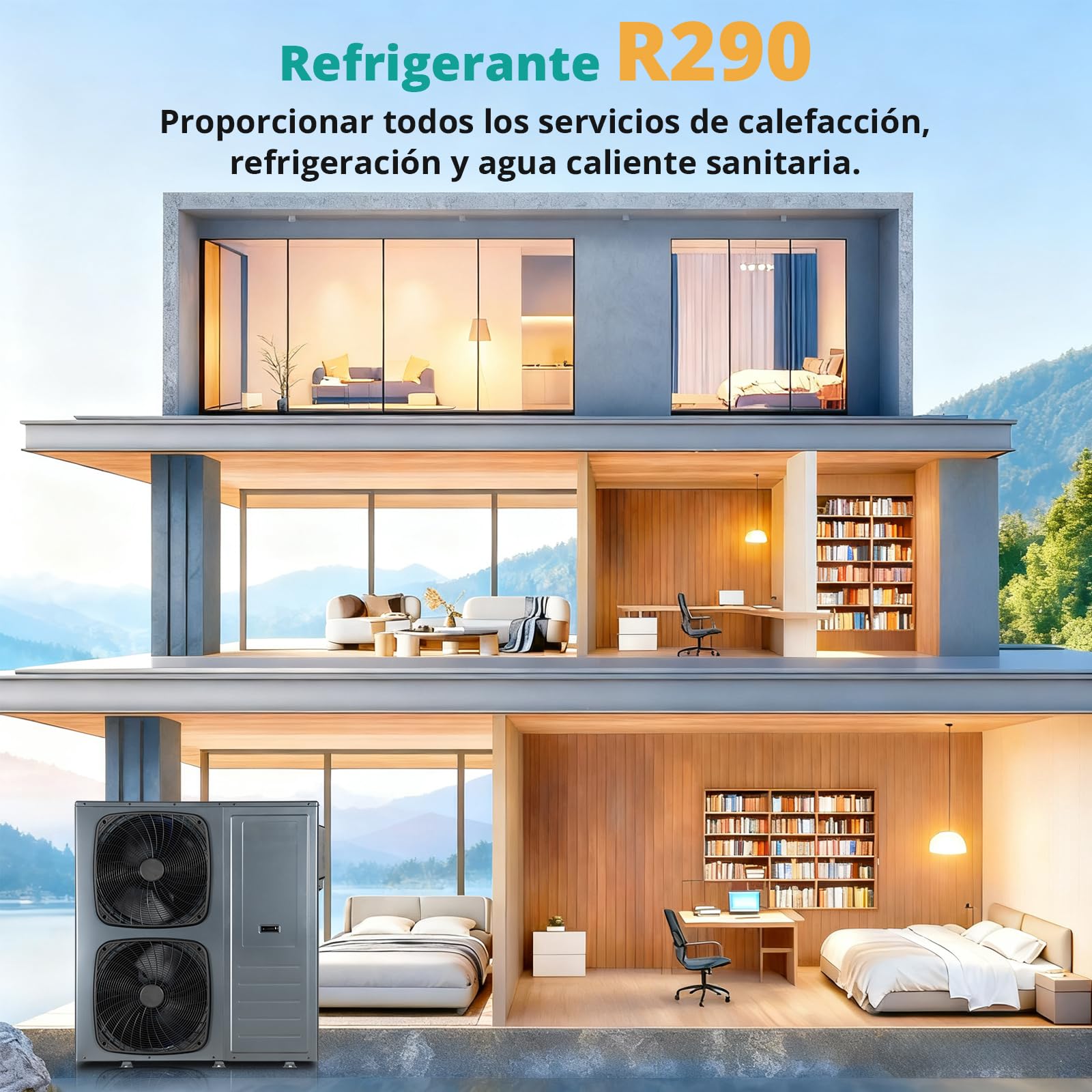 SMETA Bomba de Calor, Bomba de Calor Aire-Agua, calefacción y Aire Acondicionado Multifuncional 16 kW, R290, Alta Eficiencia Energética A+++