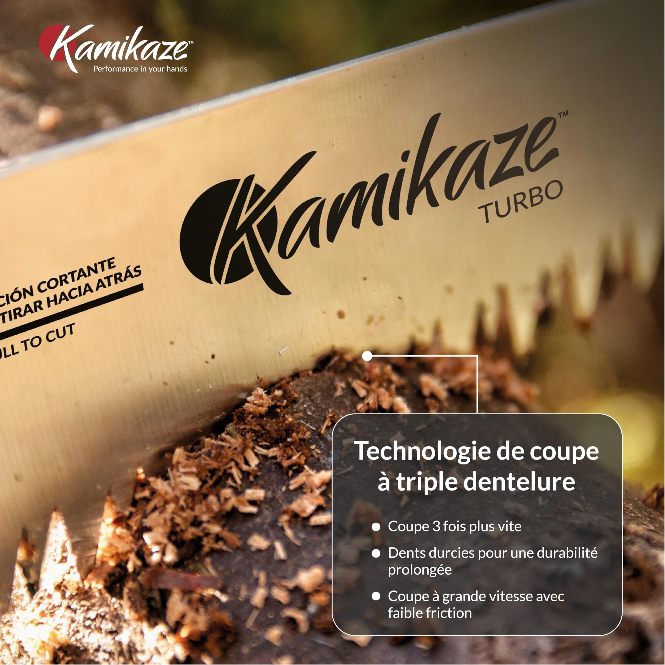 KAMIKAZE Scie d'élagage KM S-330 MAX. 80mm Ø. Livré avec étui. Acier SK-4 denté japonaise. Scie courbée. Fabriqué et conçu en Espagne