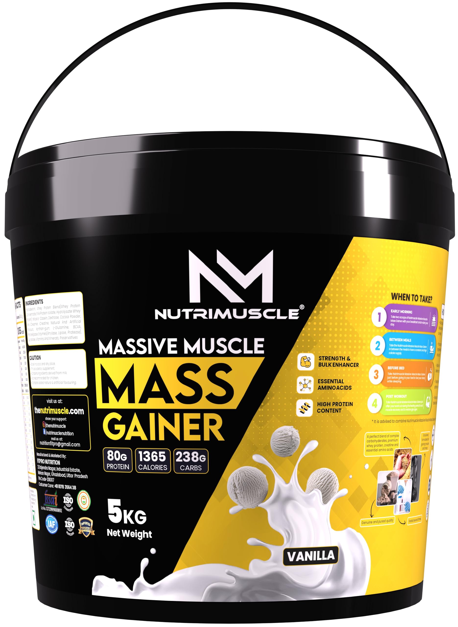 Nutrimuscle® Massive Muscle Mass Gainer, 1 Kg (Vanilla Flavour) – Whey Protein Blend with Complex Carbohydrates & Creatine Monohydrate for Muscle, Mass & Strength Gain — Amazon image 13