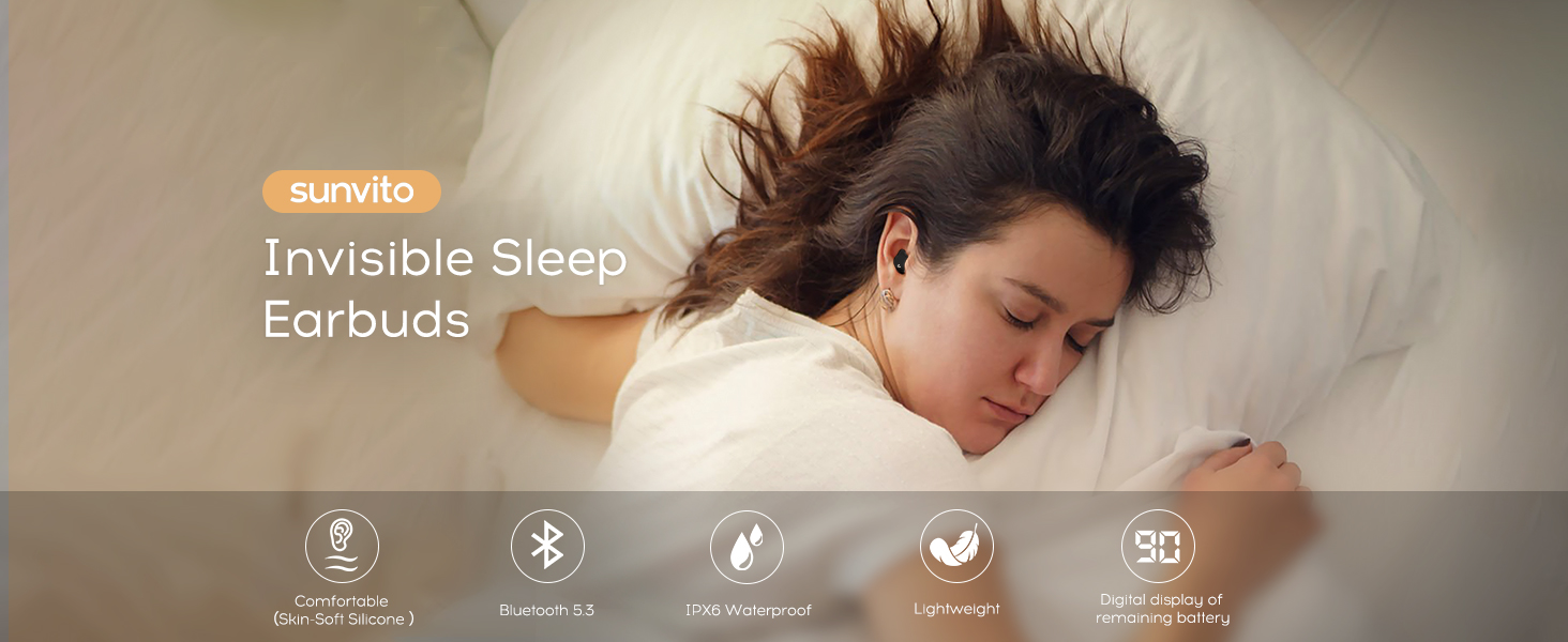 sunvito Slaaphoofdtelefoon, mini-hoofdtelefoon om te slapen, draadloze Bluetooth 5.3, vloeibare siliconen hoofdtelefoon voor zijslapers, prestatieweergave voor training, werken, reizen (zwart