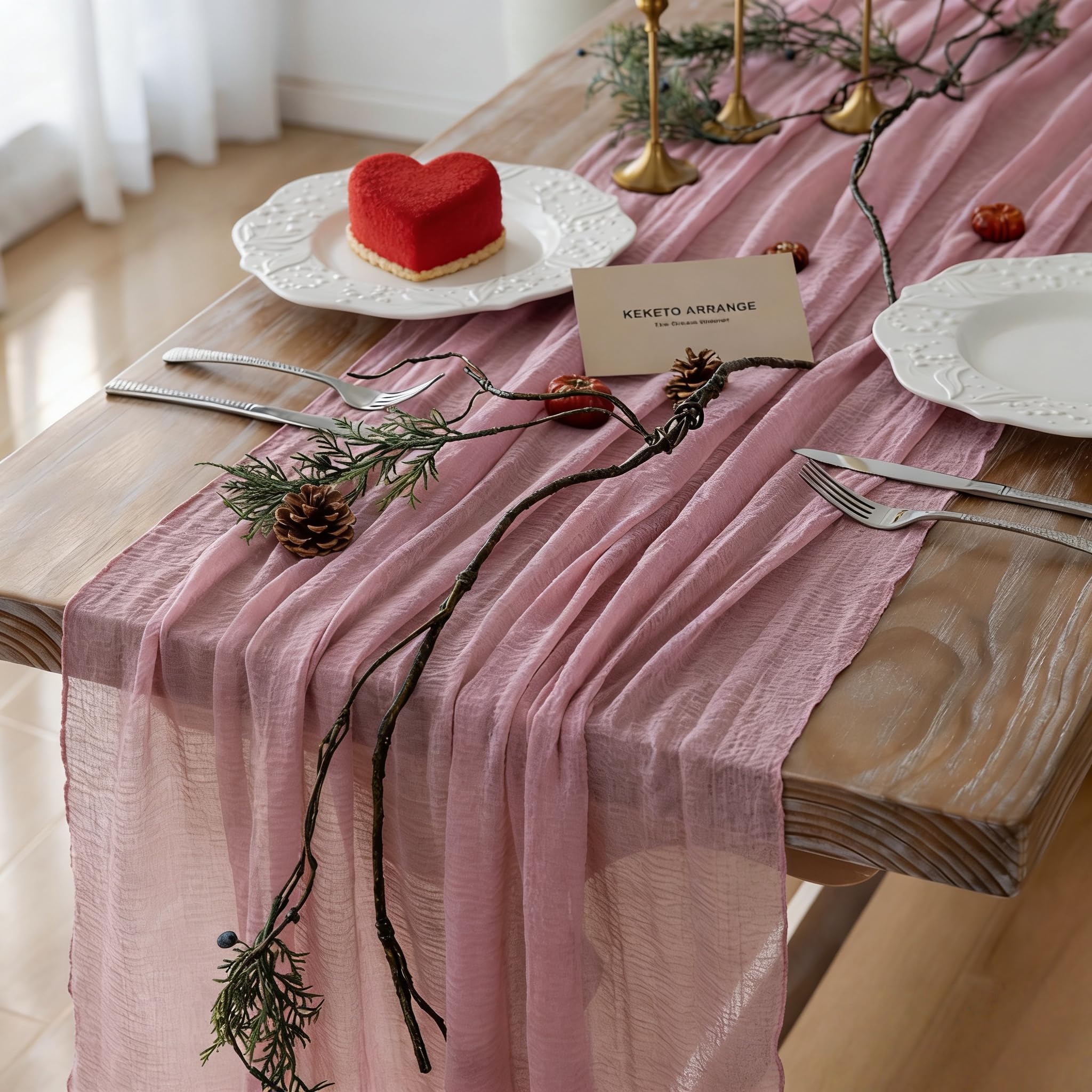 3Pcs Dusty Rose Cheesecloth Table Runner 120 Inches for Party Home Decor