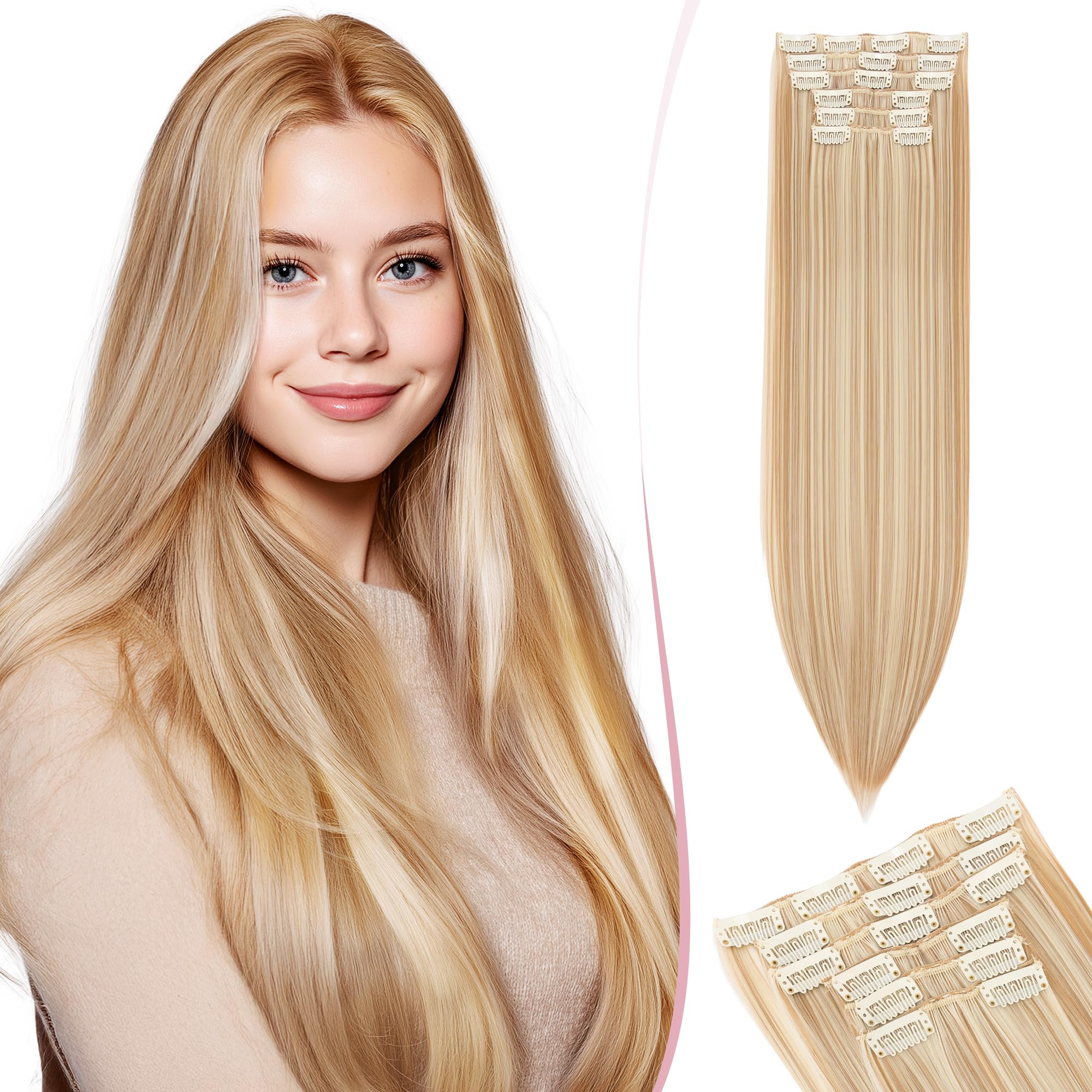 SEGO Clip In Hair Extensions 24 Inch 6PCS Thick Clip In Hair Hairpieces 150g Long Straight Hair Extension Synthetic Full Head for Women H39