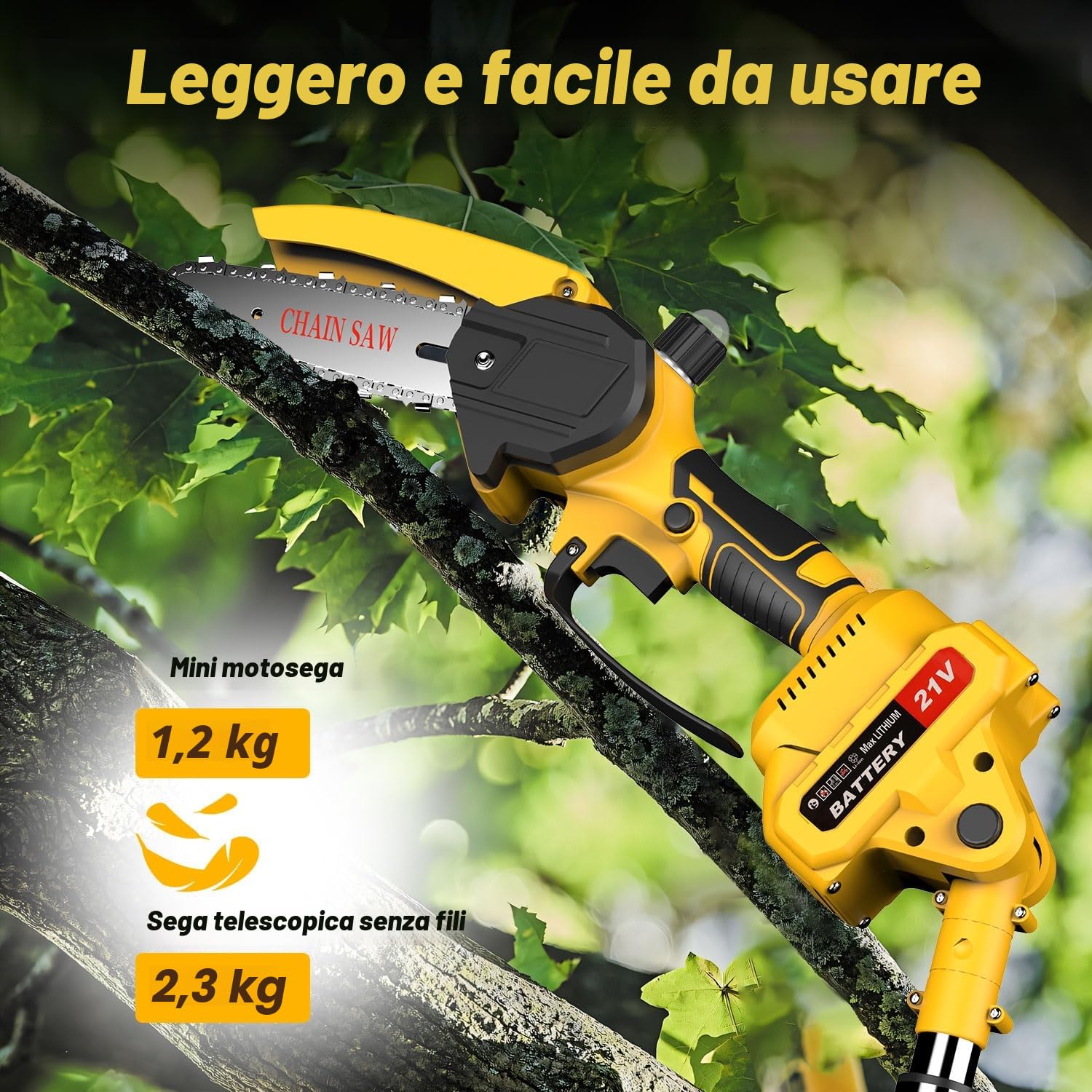 2 in 1 Motosega Telescopica & Mini motosega a Batteria 6 pollisi, Potatore Elettrico con Manico Telescopico Tanica per Olio Sega per Rami a 2Batteries 2000mAh, Adatta per Giardino, Cortile e Fattoria