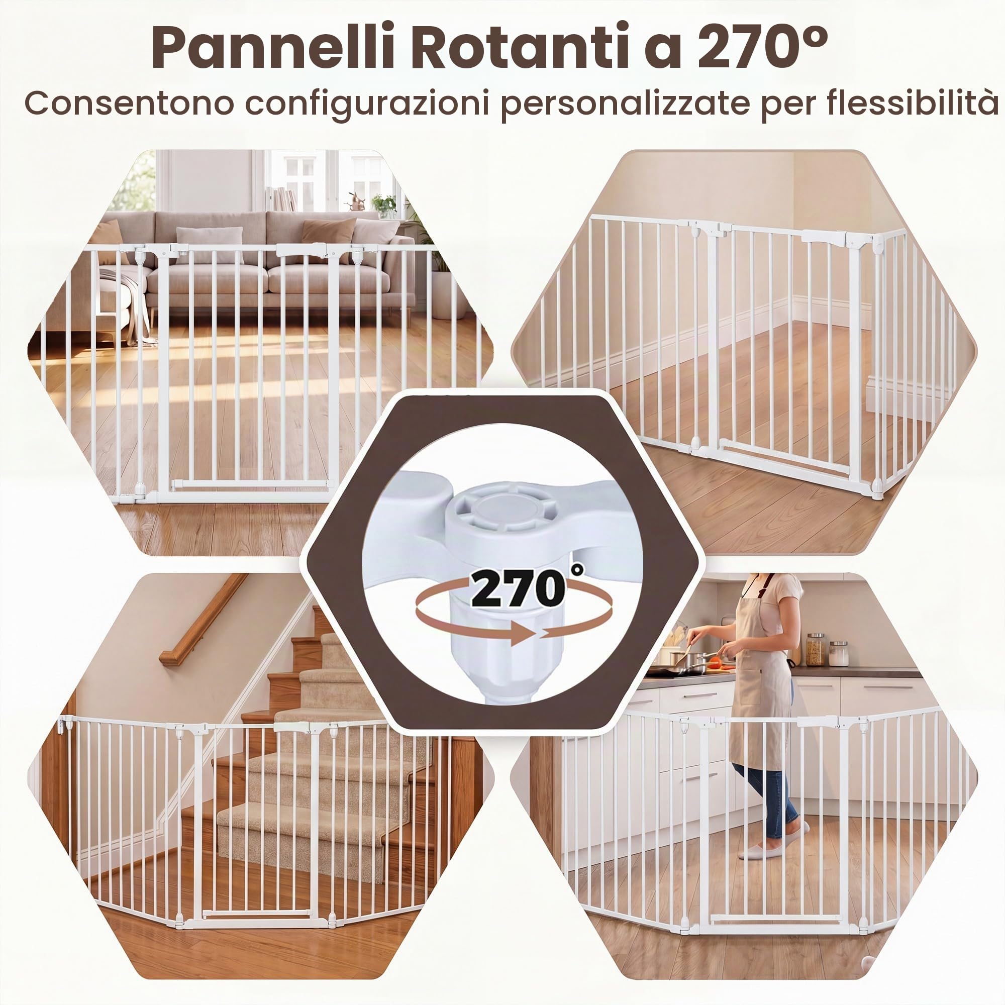 LIFEZEAL Cancelletto per Bambini 74,5-198 cm, Cancelletto per Cani Pieghevole a 3 Pannelli, Porta Bidirezionale a 180°, Doppia Chiusura, Barriera per Scale, Porta (Bianco)