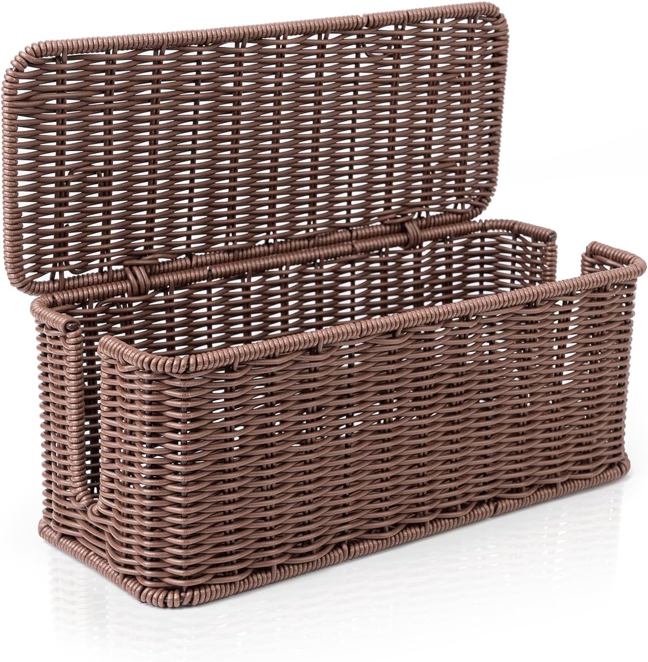 Caja de gestión de cables de ratán, caja de cables hecha a mano con tapa, caja de gestión de cables con apertura lateral, para ocultar el desorden de cables, para oficina, hogar (marrón)