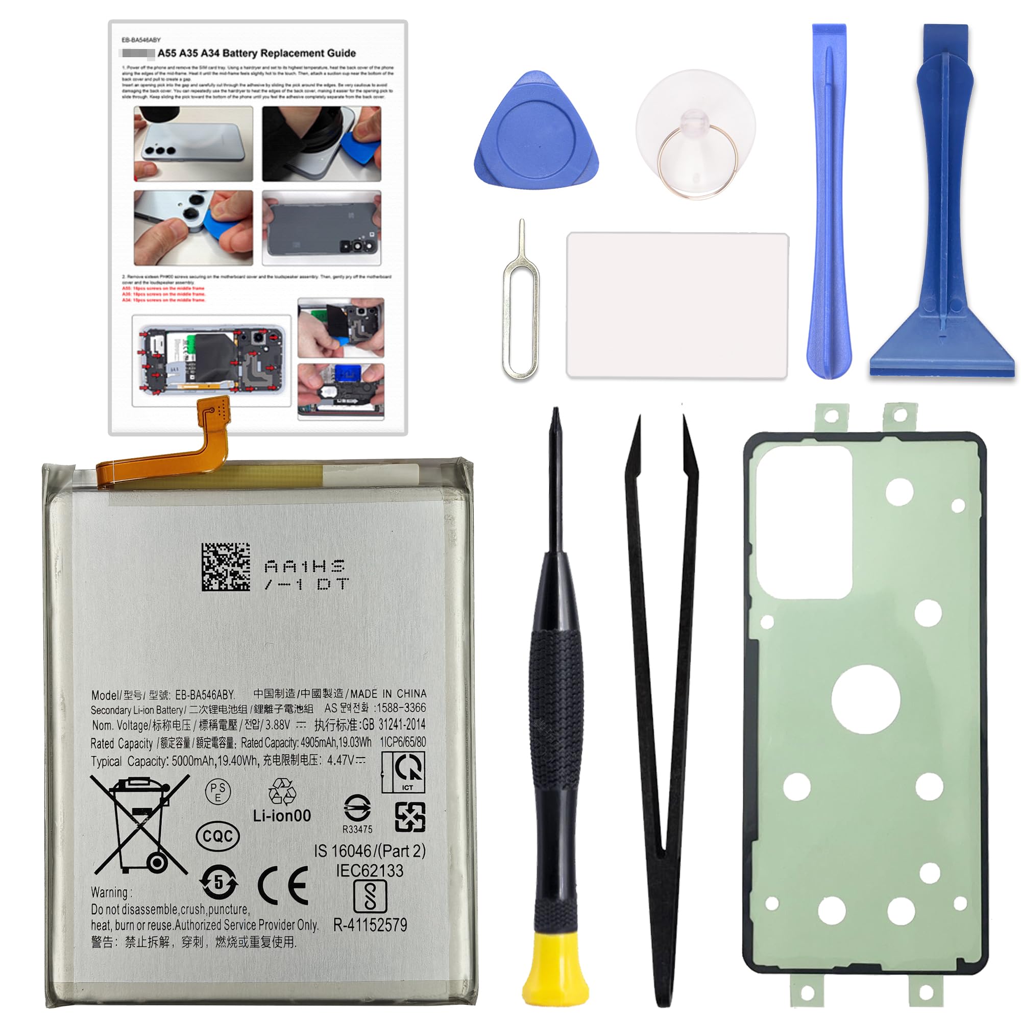GREEN FUSION Compatible with Galaxy A55/A34/A35 New 0 Cycled Li-ion Replacement Battery Kit EB-BA546ABY, Includes Repair Tools and Instruction Manual