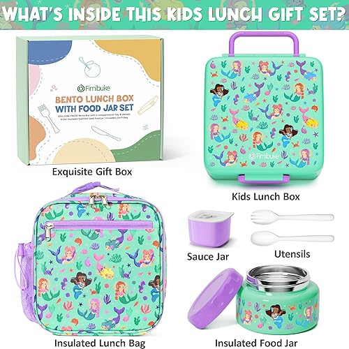 Miniatura 5 de Fimibuke Set de lonchera bento para niños y adultos con frasco de comida aislado de 8oz, bolsa de almuerzo y taza de salsa, contenedor de comida A3.