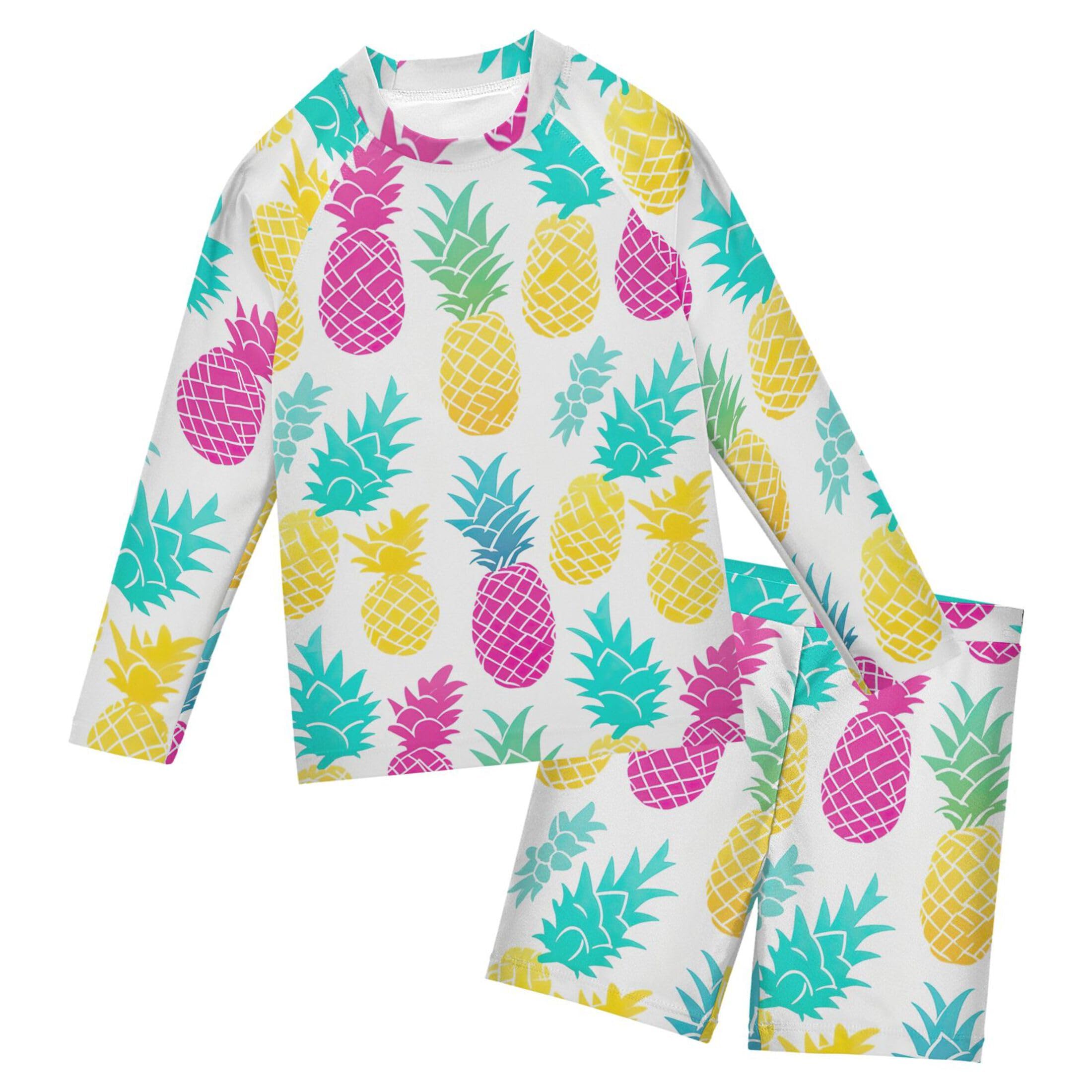 Pineapple Fruit Summer Boys Rash Guard Swimsuits Set for Boys Long Sleeve Swim Shirts Bathing Suits B0403884