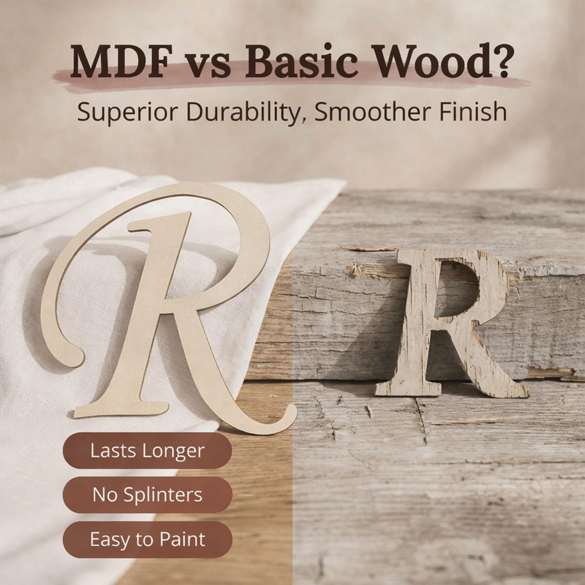 Monogramma in legno lettera R non rifinita e pronta da dipingere. 14 inches long x 1/4 inch thick