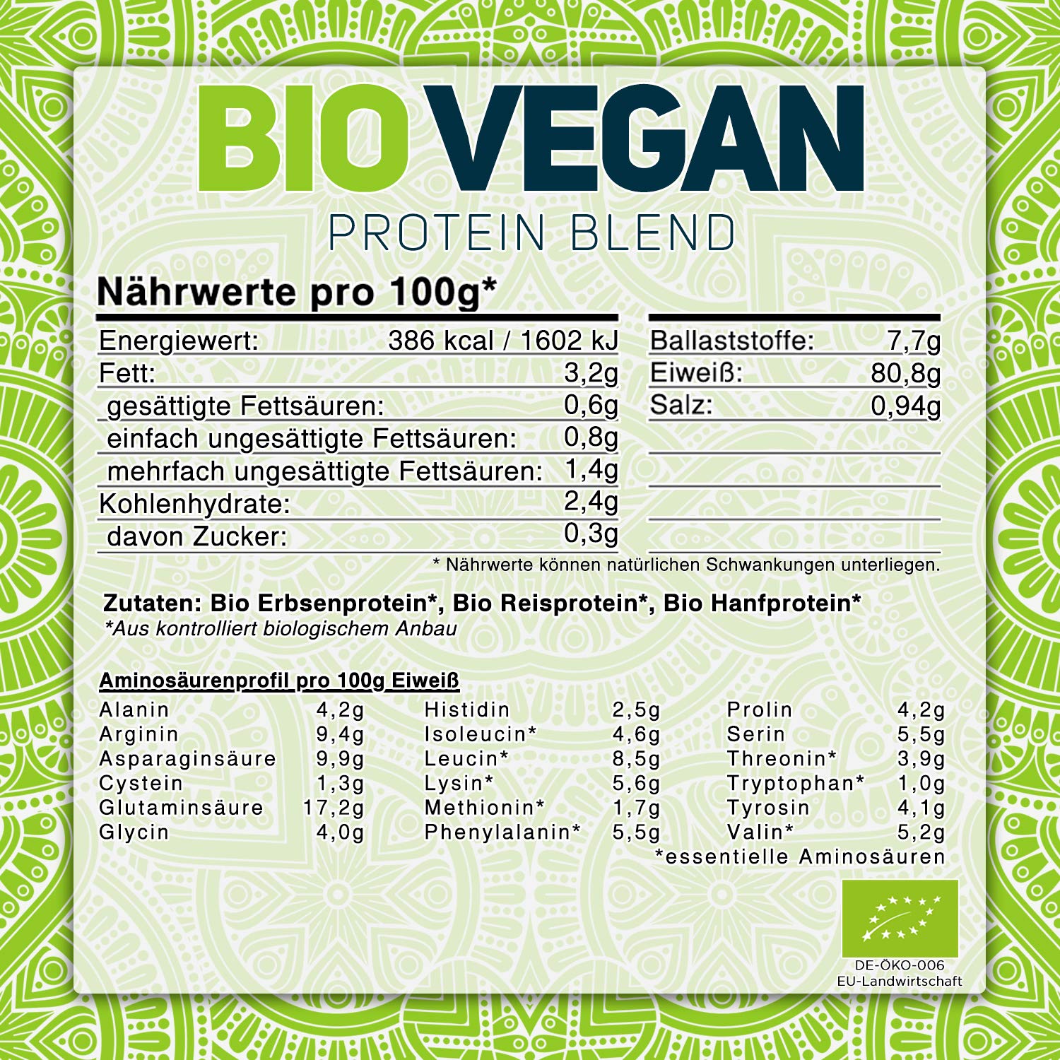 VEGJi Bio Vegan Protein Blend 1000g | Bio Erbsen-, Reis- & Hanfprotein | Hoher Proteingehalt | Ohne Süßungsmittel | Natürliche Zutaten (Geschmack: Natur)
