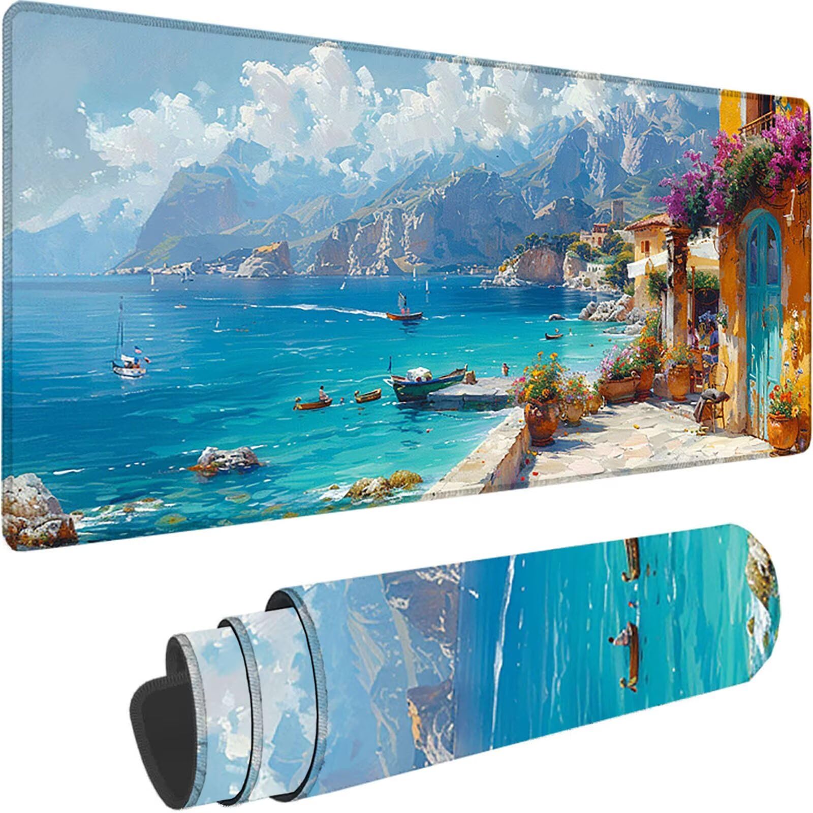 Podkładka pod mysz do gier niebieska rozszerzona podkładka pod mysz XXL 1200 x 600 x 3 mm, podkładka pod mysz z krajobrazem ze zszytymi krawędziami, zwiększona precyzja i szybkość gry pod mysz do