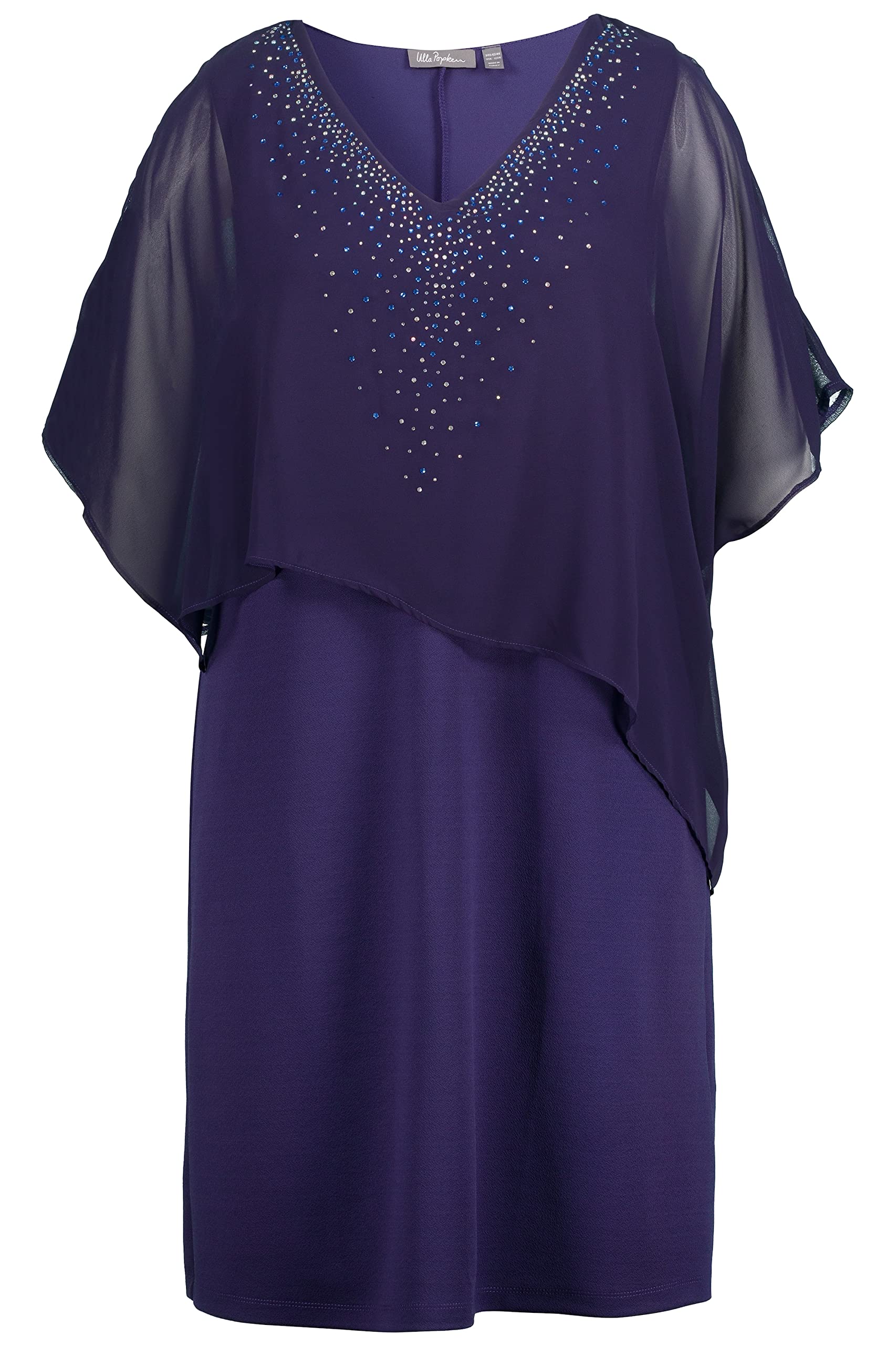 Ulla Popken Kleid mit Chiffonüberwurf, Strass und Perlen Vestito Donna