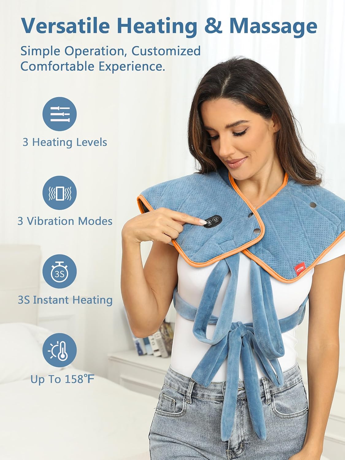 Heating Pad for Neck and Shoulders and Back with Battery,12V Heated Pad with Vibration Massager and 3 Heating Modes,Portable Weighted Electric Heat Pad,16.5'' x 23.2'' - Image 3