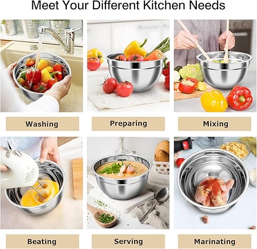 Miniatura 6 de TeamFar - Juego de cuencos para mezclar de acero inoxidable con tapas herméticas, juego de cuencos anidados para ensalada con tapas herméticas, para