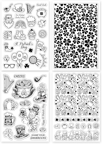 Miniatura 8 de GLOBLELAND Juego de 4 sellos transparentes para el día de San Patricio, con diseño de trébol, bendiciones de silicona, transparentes, para hacer