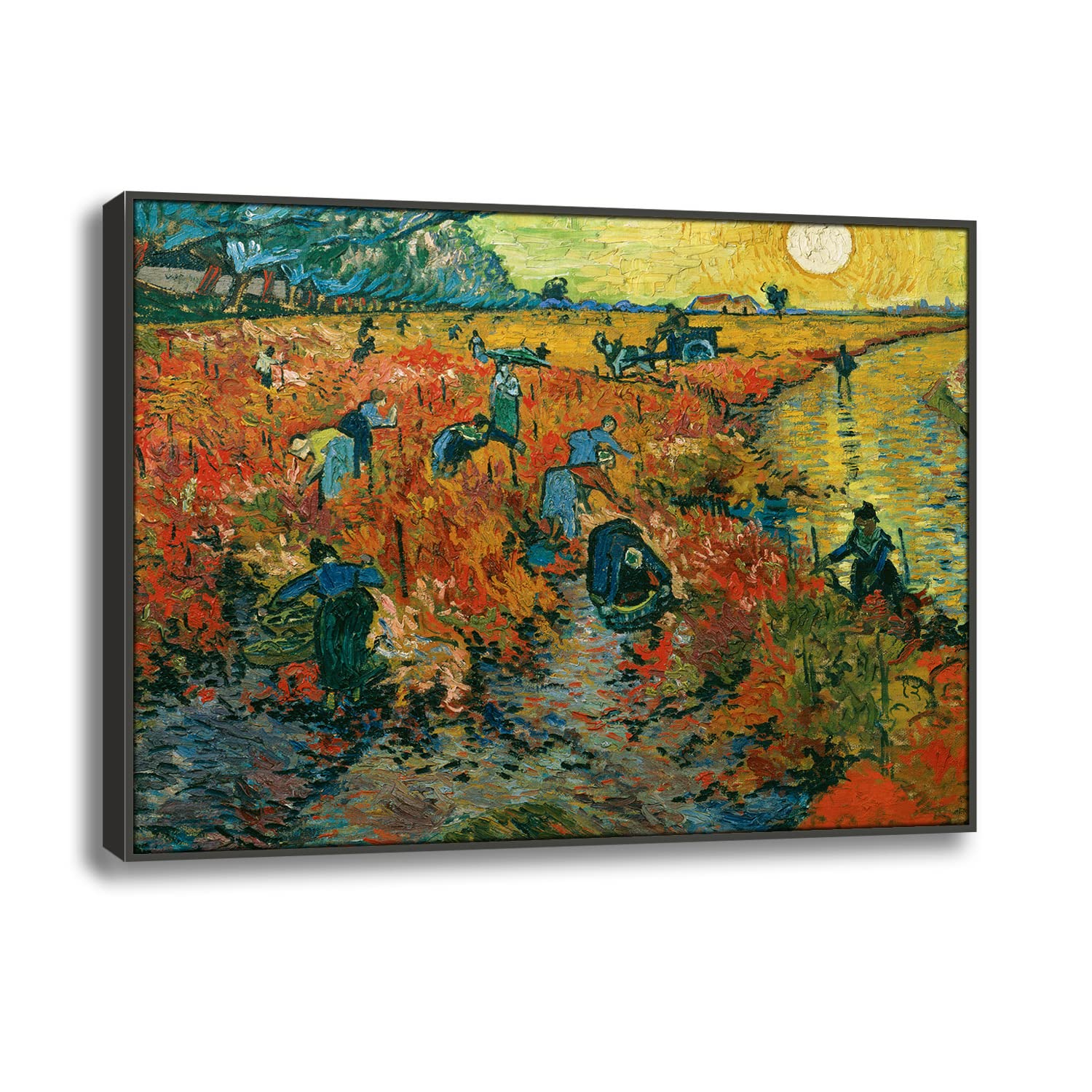 Yhmcie Lienzo decorativo para pared, obras de arte abstractas, pinturas al óleo para decoración del hogar, oficina, Van Gogh, Der rote Weinberg, arte de pared con marco negro, 80 x 96 cm