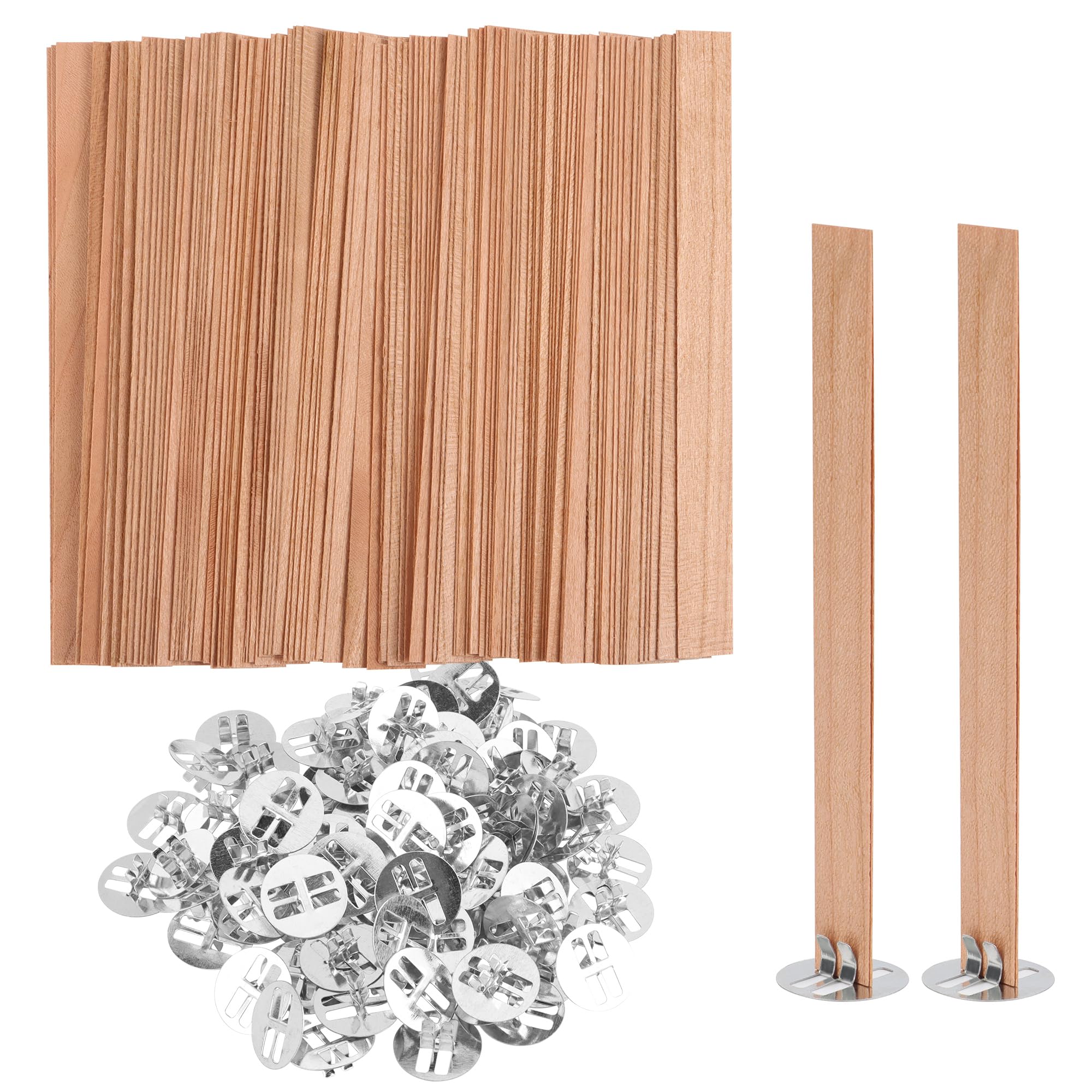 60 Pezzi Stoppini In Legno Per Candele Con Supporti In Ferro: Naturali E Tagliabili, 13x130mm, Per Candele Fai Da Te - 3